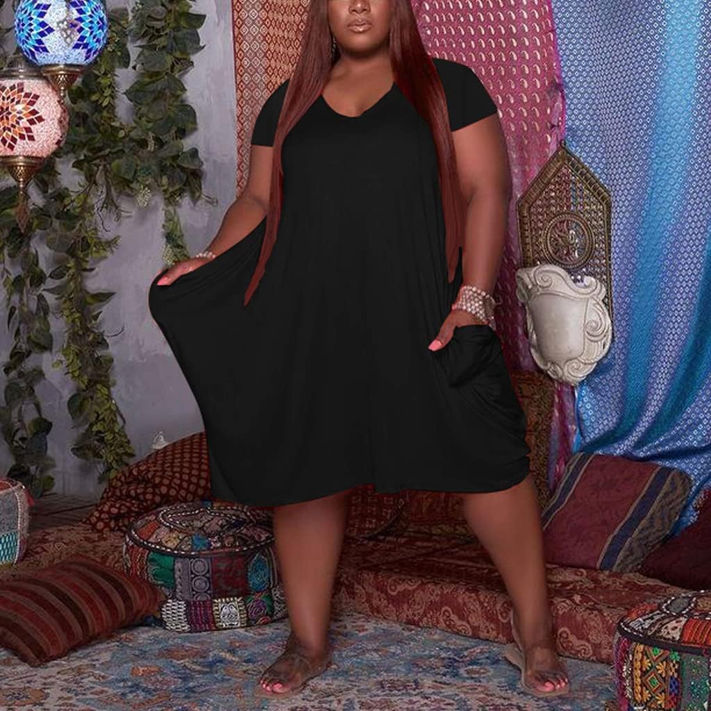 YeGine Oversize Tshirt Dress for Women Casual Plus Size Short Sleeves Midi Tunic Dresses with Pockets - Image 3