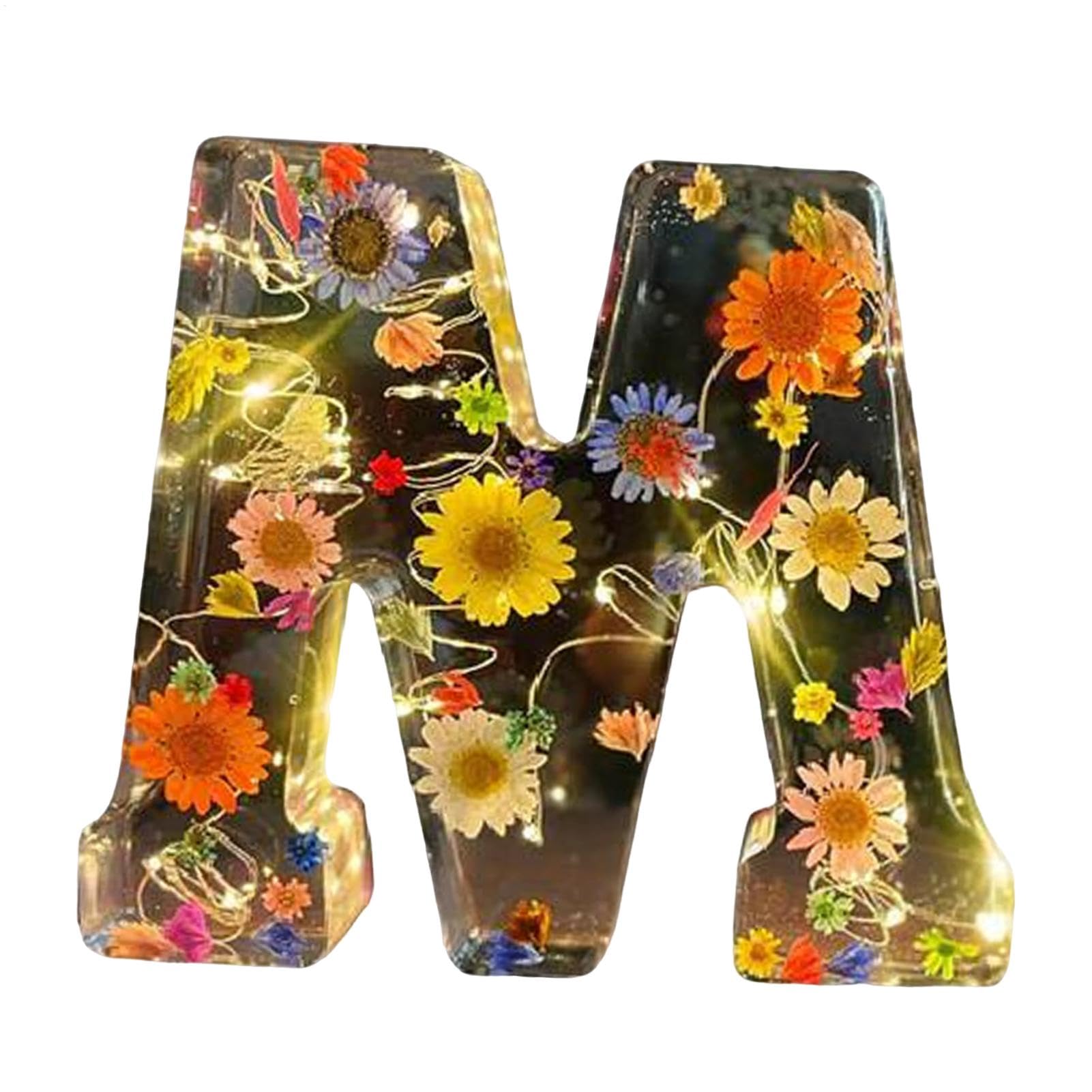 Tuxxjzm Floral Resin Night Light Letter Pressed Flower Resin Letters with LED Light Decorative Lamp with Initial Letter for Women Girls Gift