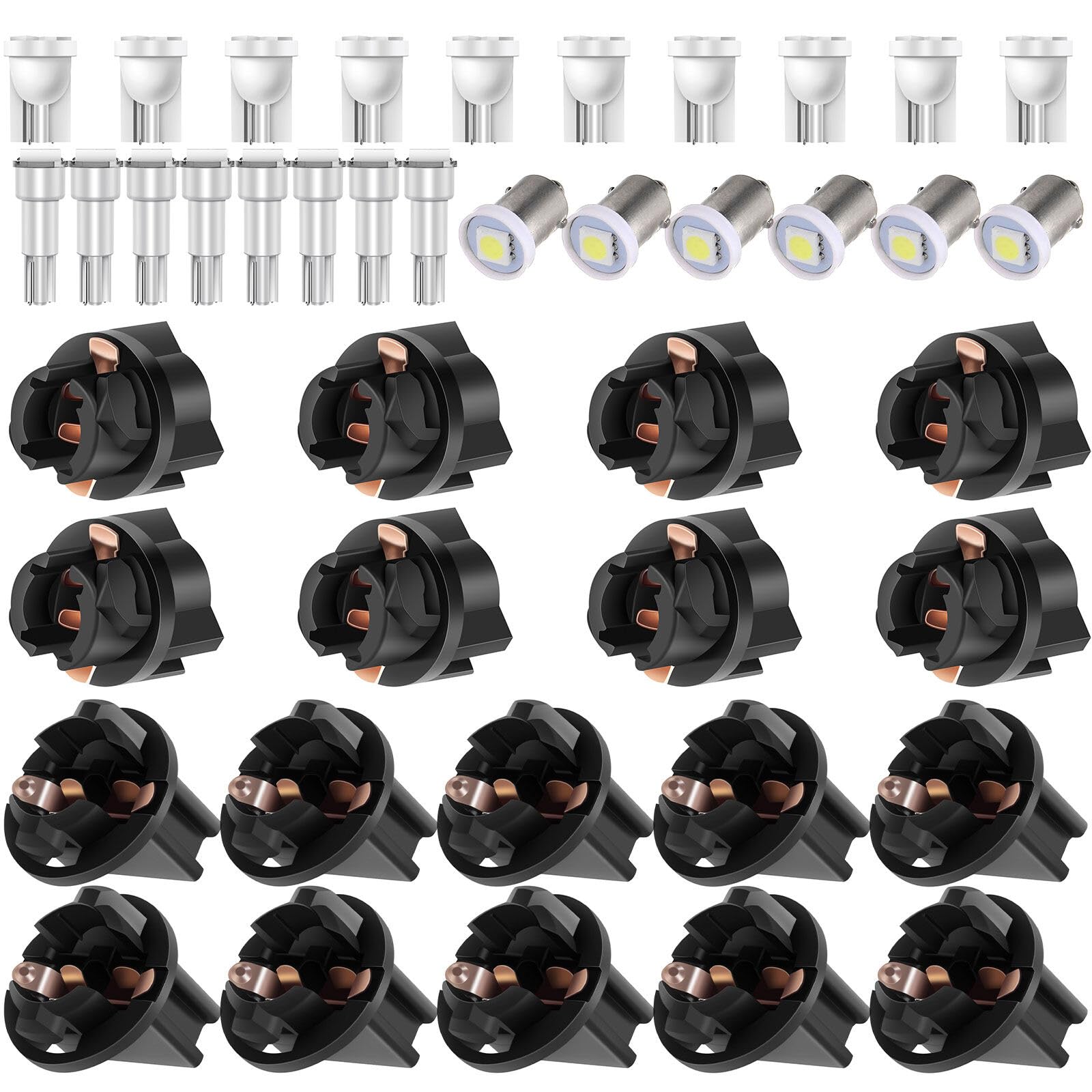 ECCPP Instrument Cluster Dash Panel Lights with Twist Lock Socket T10-6-3020-SMD-White T5-1-5050-SMD-White BA9S-1-5050-SMD-White 161 168 184 192 193 259 280 447 464 555 558 585 655 656 657 1250 1251