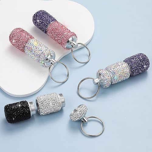 Miniatura 4 de Pastillero de viaje portátil con diamantes de imitación, impermeable, con llavero, bonita caja de almacenamiento de pastillas para acampar al aire