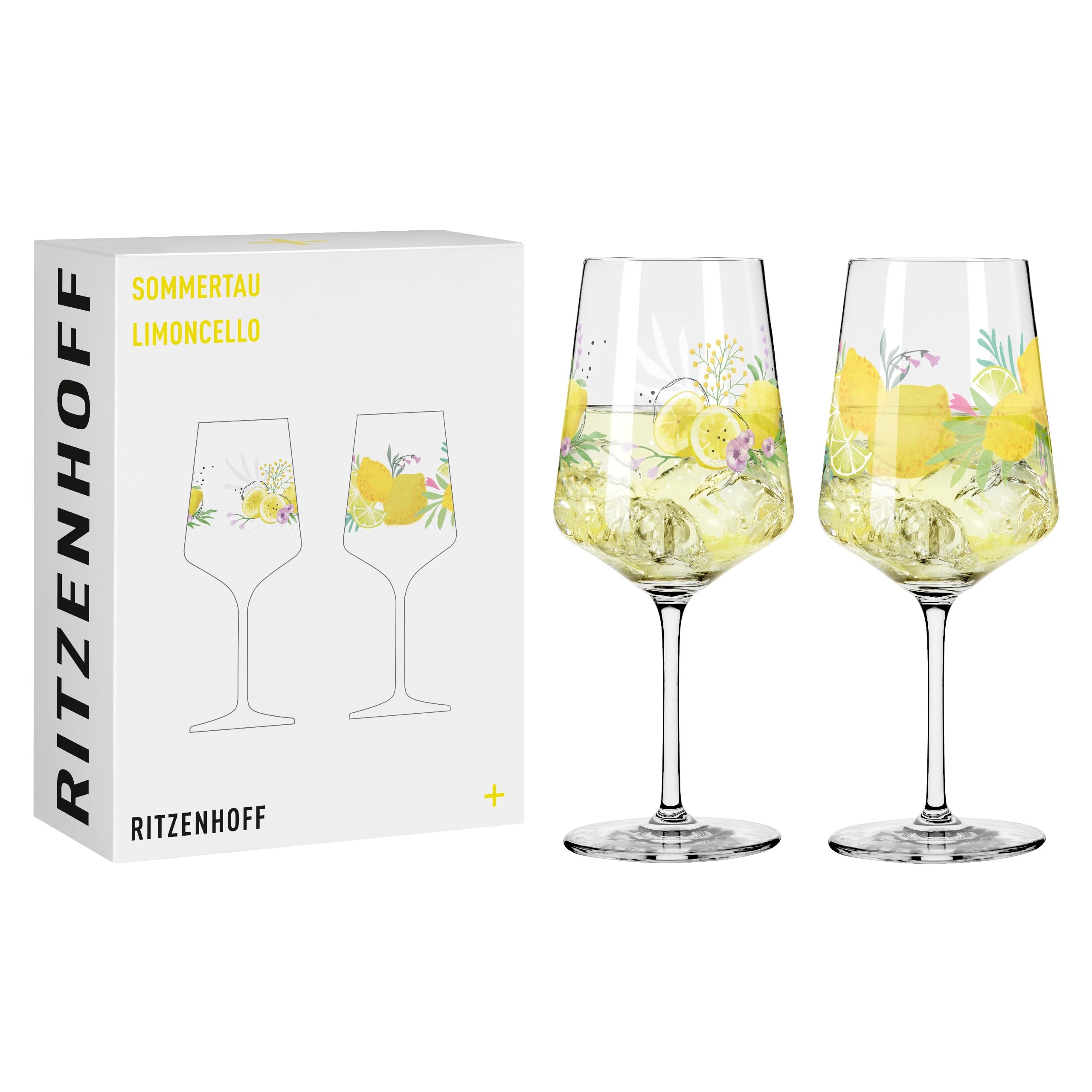 RITZENHOFF 2931020 Aperitifglas 500 ml - Serie Sommertau - für Spritz oder Schorle - Motiv Zitrone- Made in Germany, Grün, Gelb, Weiß