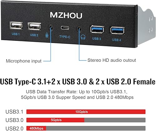 Miniatura 2 de USB 2.0 + 3.0 frontal de metal, adaptador de panel frontal de 19 pines de 5.25 pulgadas, 4 concentradores de puerto USB 3.0 y (puerto de audio 1HD,