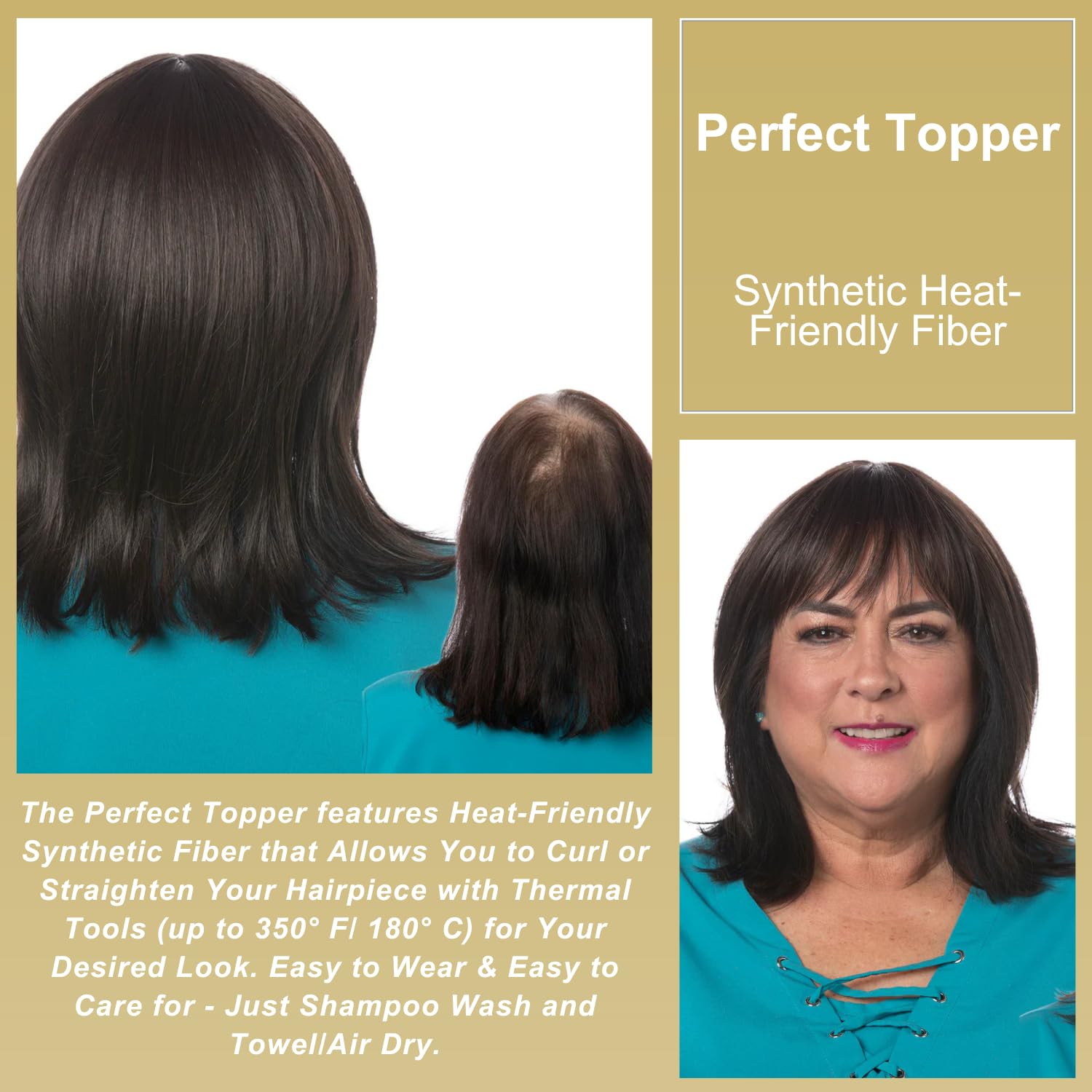 Toni Brattin Perfect Topper - Complete Crown Coverage to Hide Thinning Hair Areas & Add Volume & Length - Heat-Friendly Synthetic Fiber - Easy to Wear/Care For (Salt/Pepper)