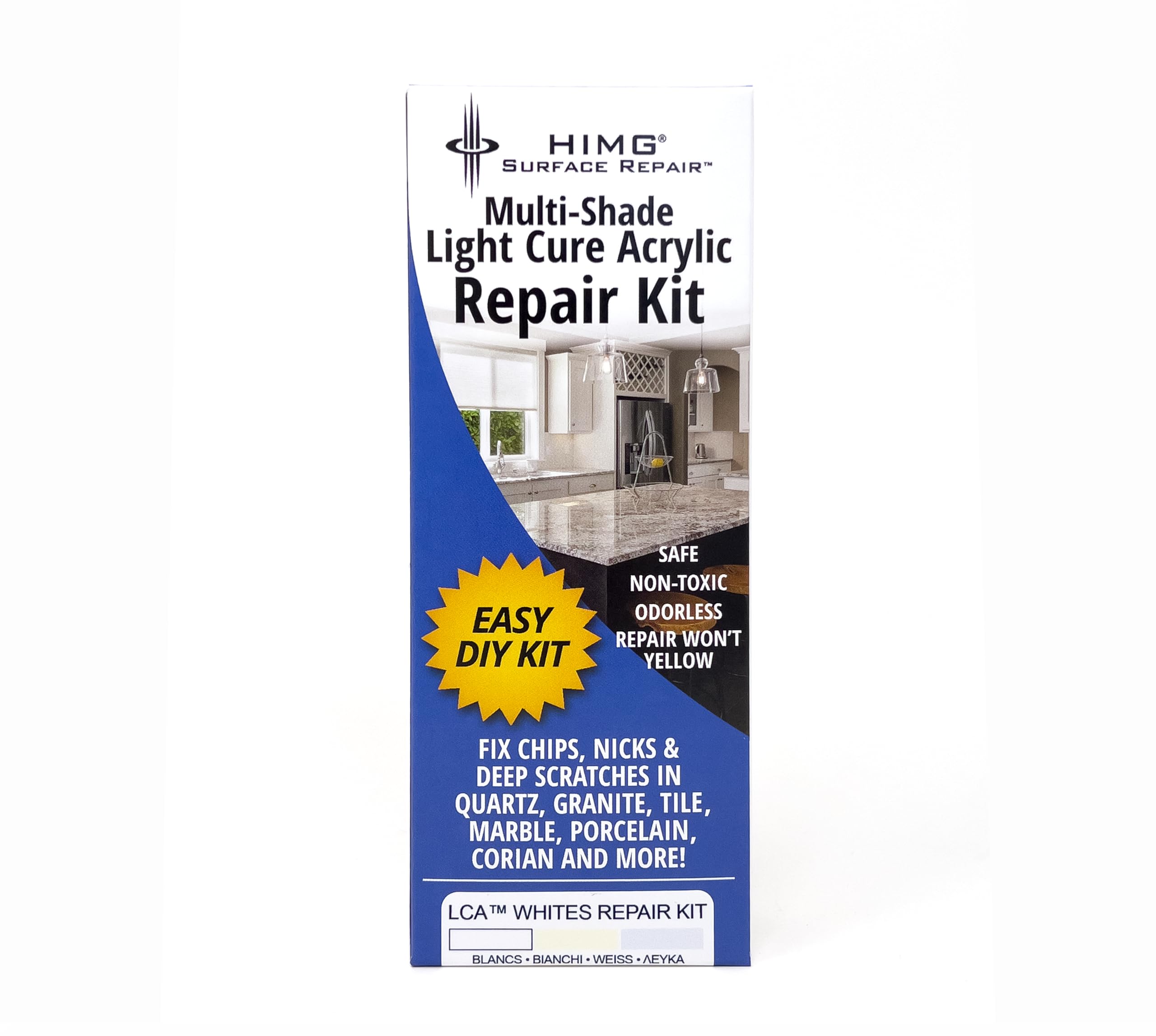 Weiß - Reparaturset für Keramik, Mineralguss, Quarz, Marmor, Porzellan, Fliesen - Abplatzer und Oberflächenschäden - HIMG Surface Repair