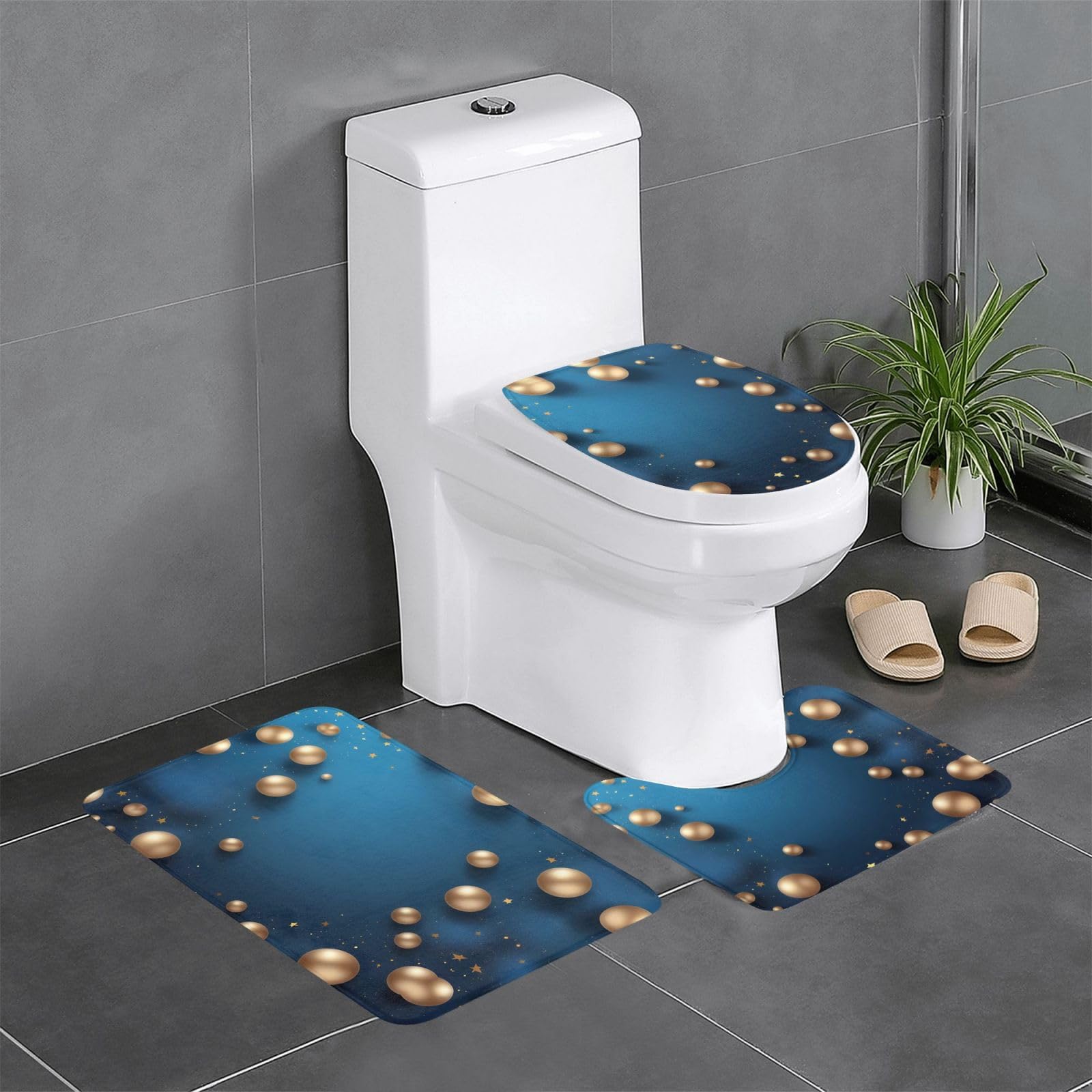Tapis de salle de bain antidérapants ensemble 3 pièces motif bleu étincelant
