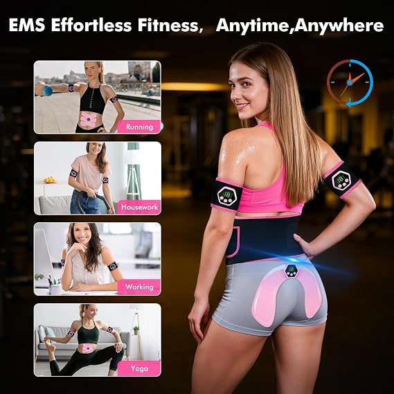 EMS Muscle Stimulator, ABS Trainer Muscle Stimulator, 6 Modes & 19 Intensities Electric Muscle Toner with Fixed Waist Trainer Belt, Six Pack Machine Trainer Full Body Ab/Arm/Hip for Women
