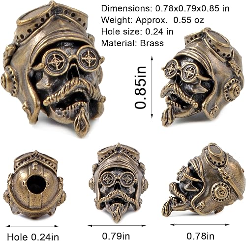 Miniatura 3 de FLAMEDUKE Cuentas de cordón para cuchillo, cuentas de paracaídas, 550 cuentas de paracaídas, cuentas de calavera, dije de cobre fundido a mano, para