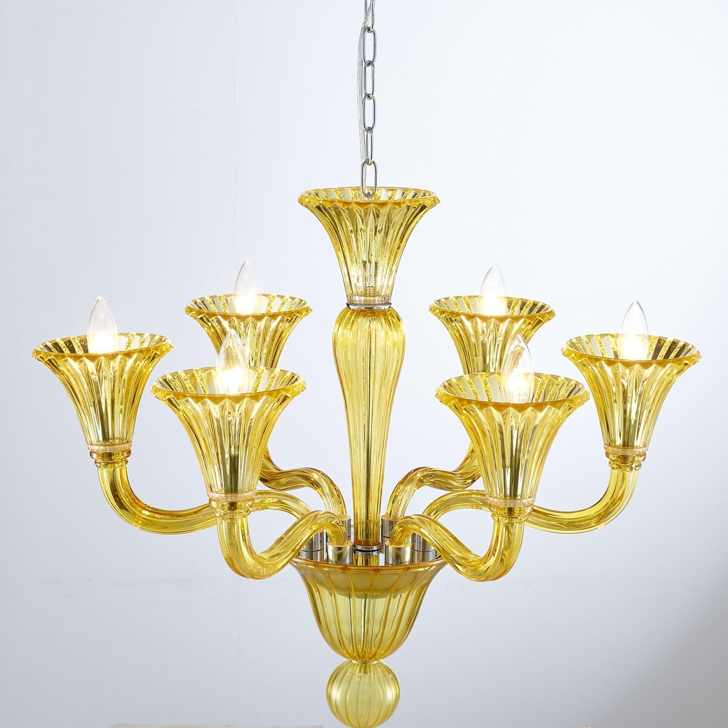 Saint Mossi 6 Light Crystal Chandelier, Modern Dining Room Light Fixture, Yellowish Green Crystal Pendant Light for Bedroom Livingroom, D24xW24xH22, E12 Socket