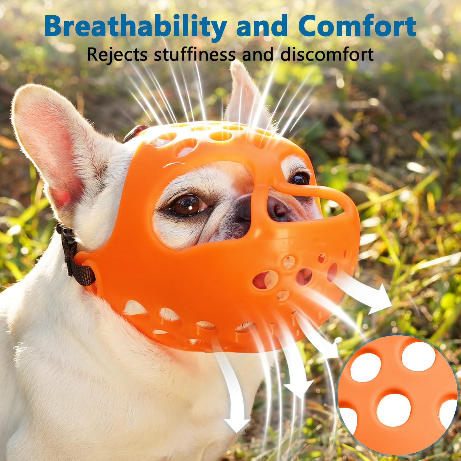 BARKLESS Maulkorb für Hunde, mit kurzer Schnauze, weiches Silikon, flach, für Französische Bulldogge, Shih Tzu und Mops, zum Beißen, Kauen, ermöglicht Hecheln (L(42.9–48 cm), Orange)