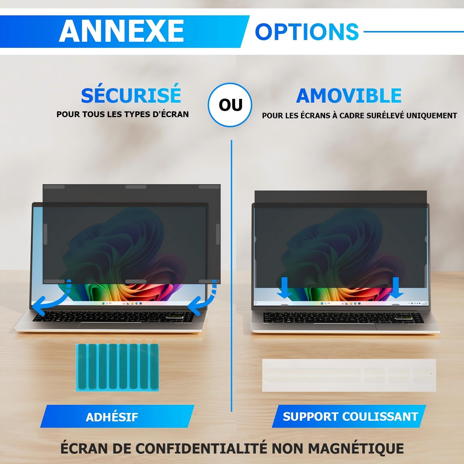 Filtre de Confidentialité 14 Pouces 16:10 Amovible Anti-Lumière Bleue Anti-éblouissement pour Ordinateur Portable