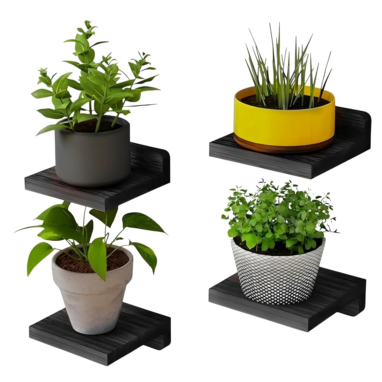 U T E E Z Engineered Wood Floating Wall Shelves – Set of 4 Mini Display & Storage Organizer for Living Room, Bathroom, Kitchen & Bedroom Décor (Black)-image-2