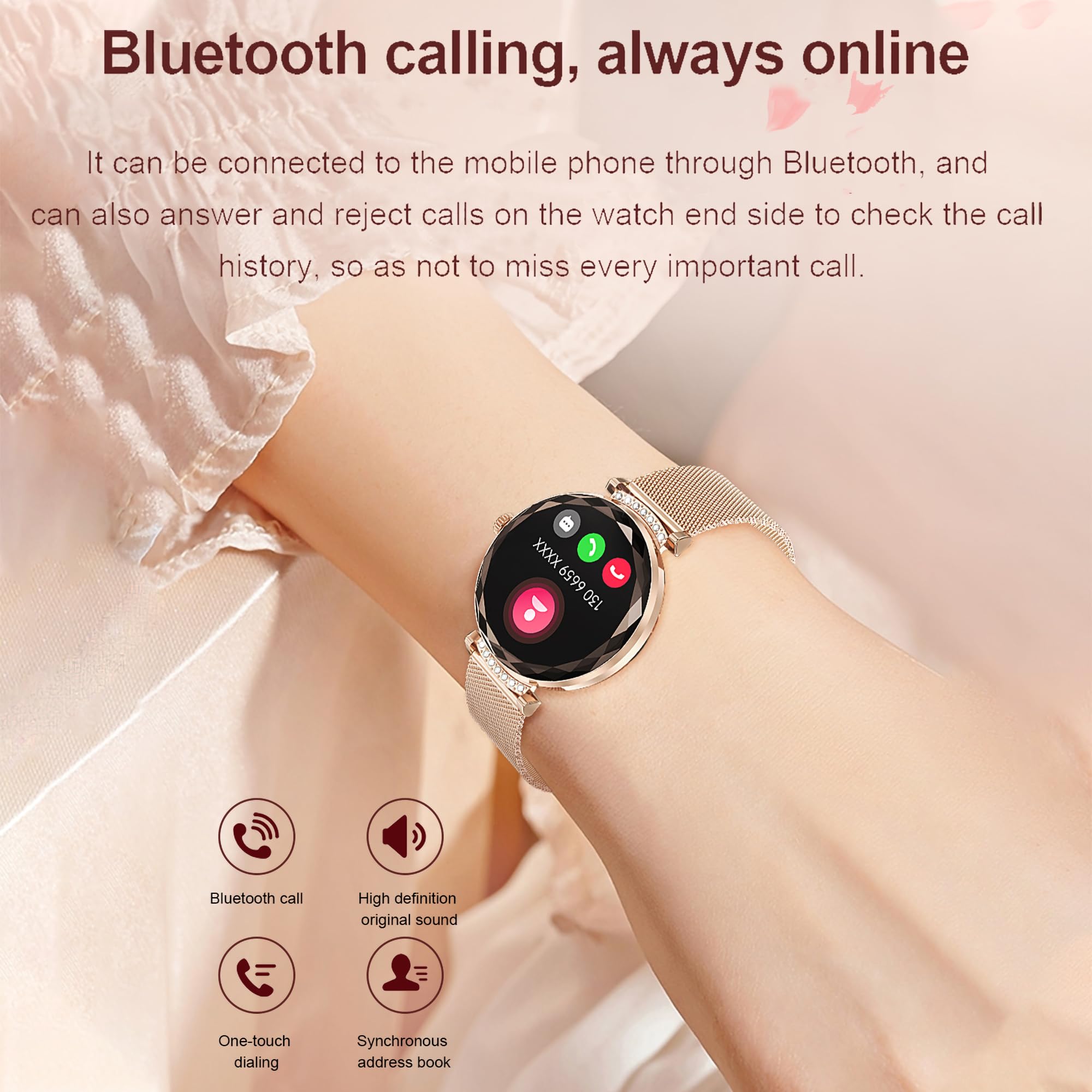 LONGLU Montre Intelligente pour Femmes avec Appel téléphonique Bluetooth pour iPhone et téléphones Android Tracker de Fitness Multi-Sport avec réponse/appels imperméable (Argenté)