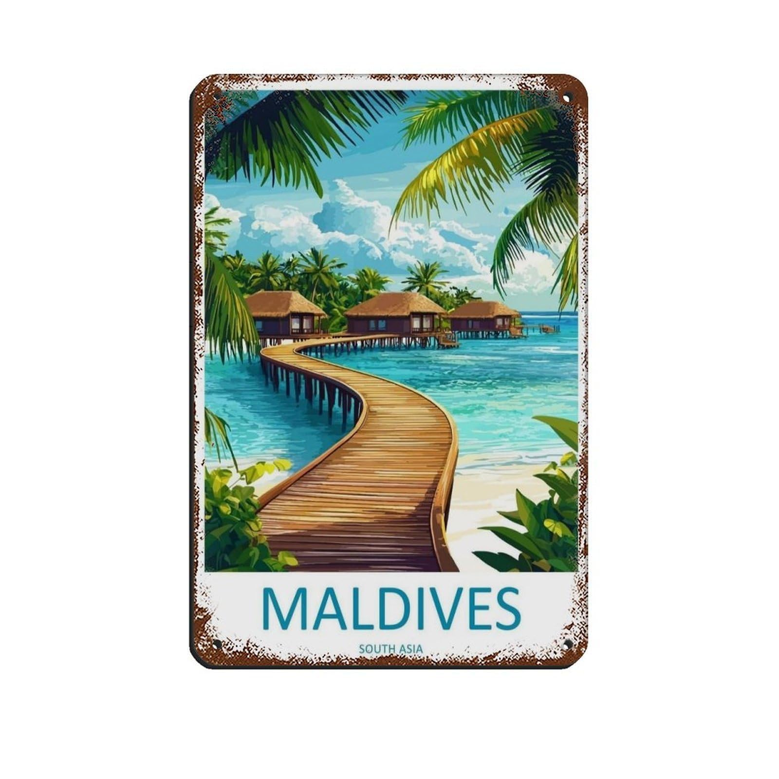 Maldives Travel Poster Indian Ocean Art（74） Retro Poster Metal Tin Sign Chic Art Retro Iron Painting Bar People Cave Cafe Family Garage Poster Wall Decoration 8x12inch(20x30cm)