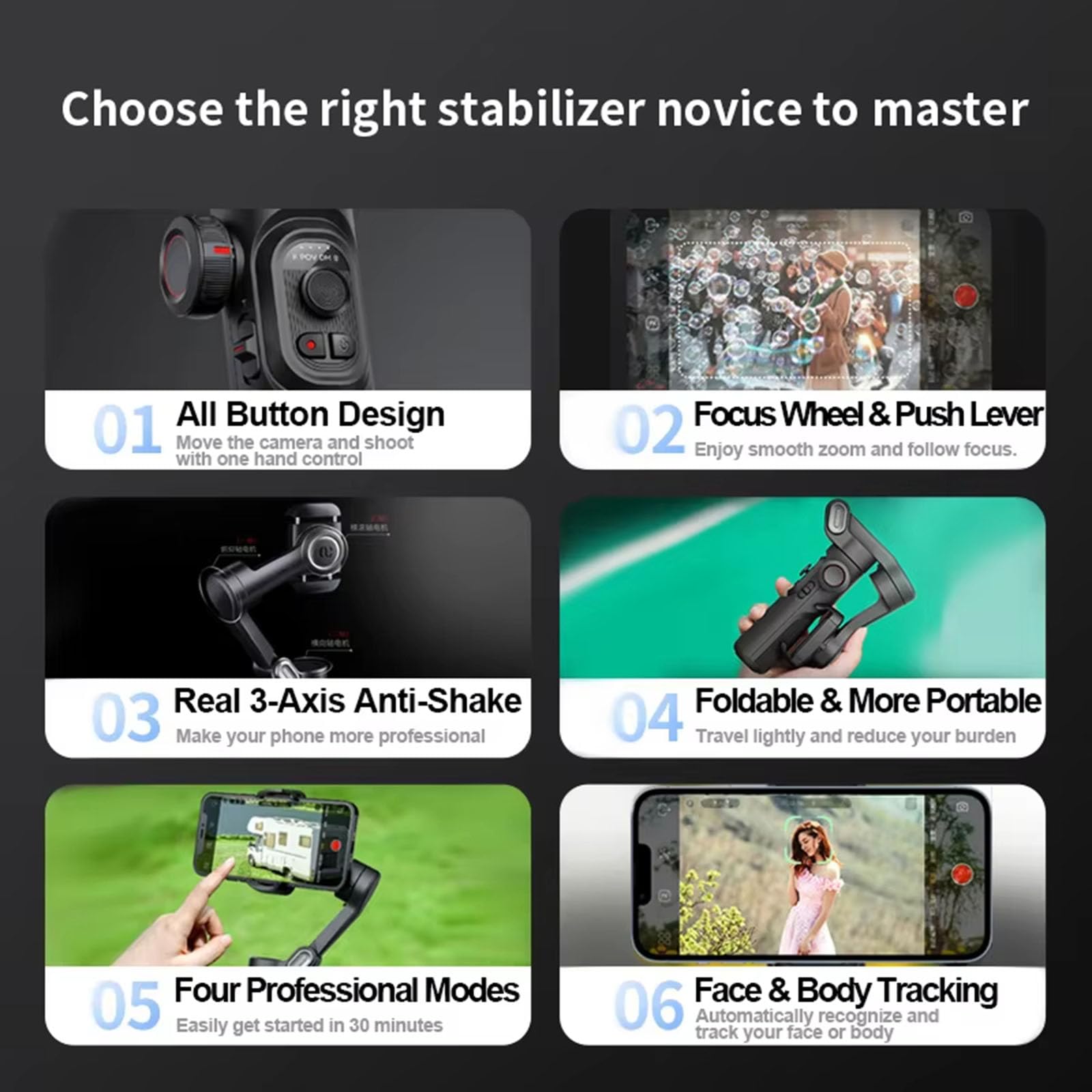 Stabilizator gimbala do smartfona, 3-osiowy ręczny stabilizator gimbala do smartfona z magnetycznym światłem wypełniającym RGB do nagrywania wideo, śledzenia twarzy i obiektów