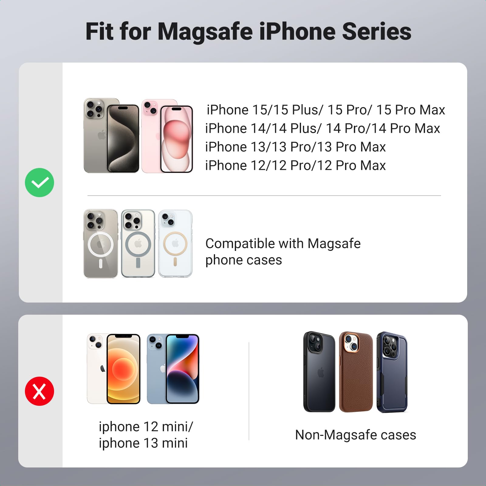 UGREEN Magnetyczny uchwyt na kartę telefonu komórkowego Skórzany stojak na portfel kompatybilny z iPhone'ami serii 15/14/13/12, nie dla 13/12 Mini, czarny