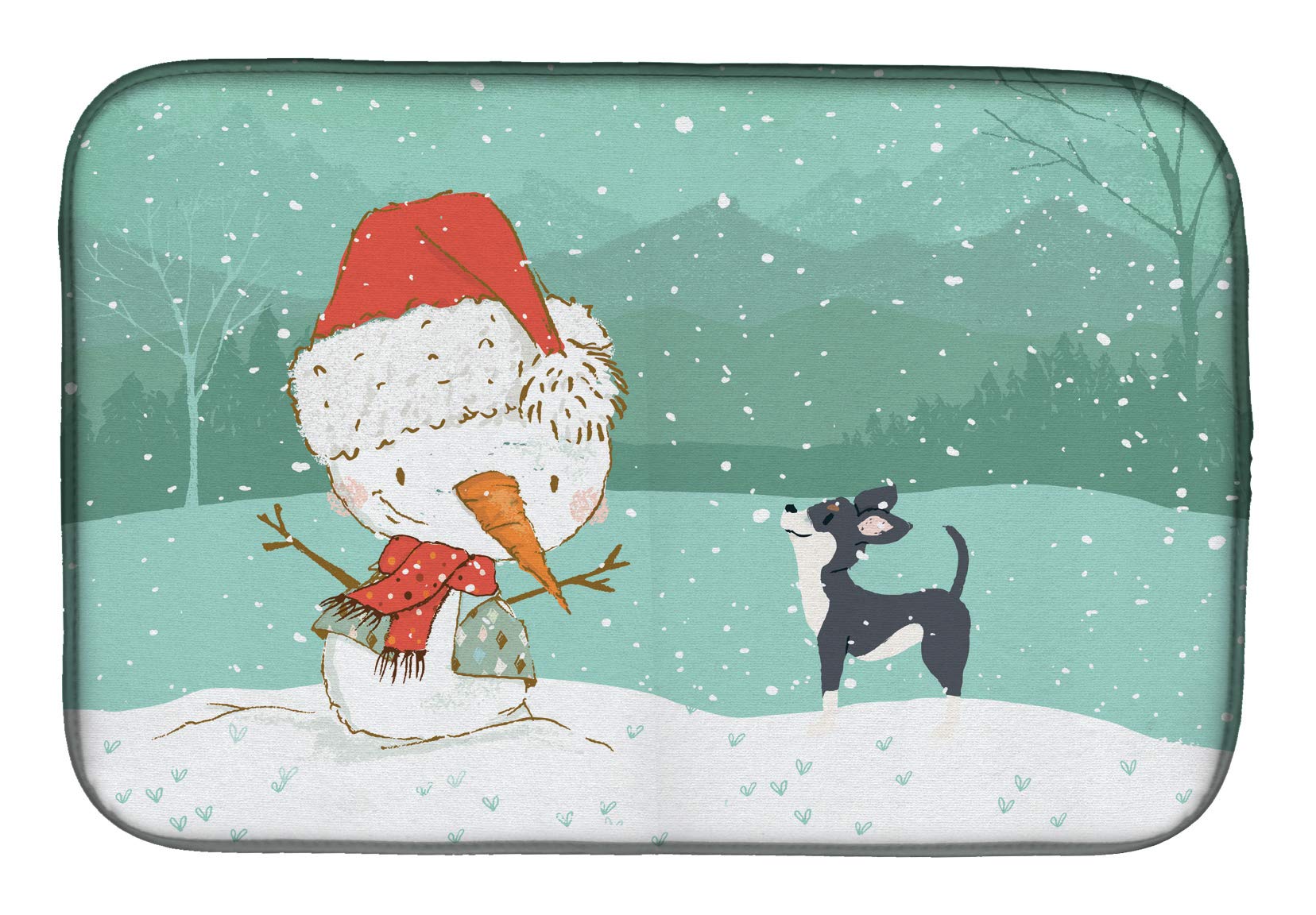 Chihuahua Bonhomme de neige Tapis d'évier en polyester, idée cadeau de Noël idéale