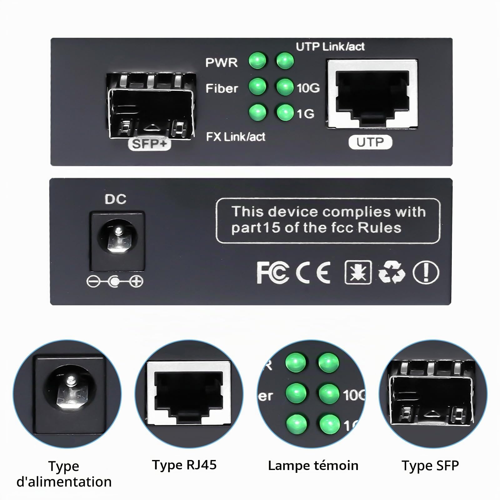 10G Multi-Gigabit SFP Media Converter, 2 Port 10 Gigabit Ethernet Switch, 1x 100M/1G/2.5G/5G/10GBase-T RJ45 to 1x 10GBase-X SFP+ Slot NDAA & TAA Compliant, Power Adapter and Manual Included