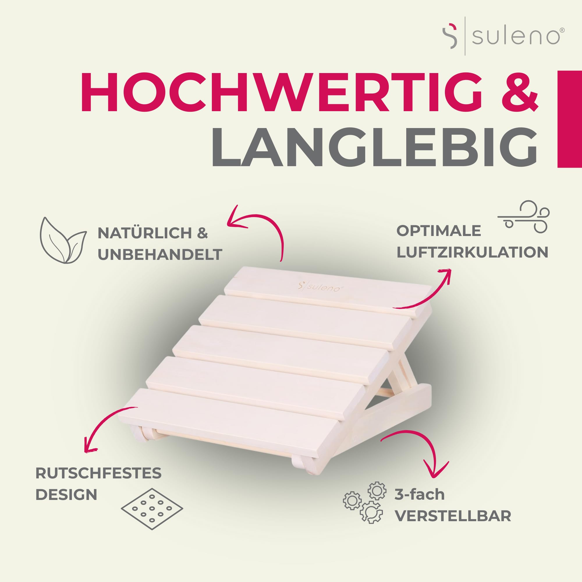 SULENO Sauna Kopfstütze JARI aus Espenholz, ergonomische | 3-fach verstellbare Nackenstütze für Sauna & Wellness, hochwertige, stabile und komfortable Saunakopfstütze, Rückenlehne