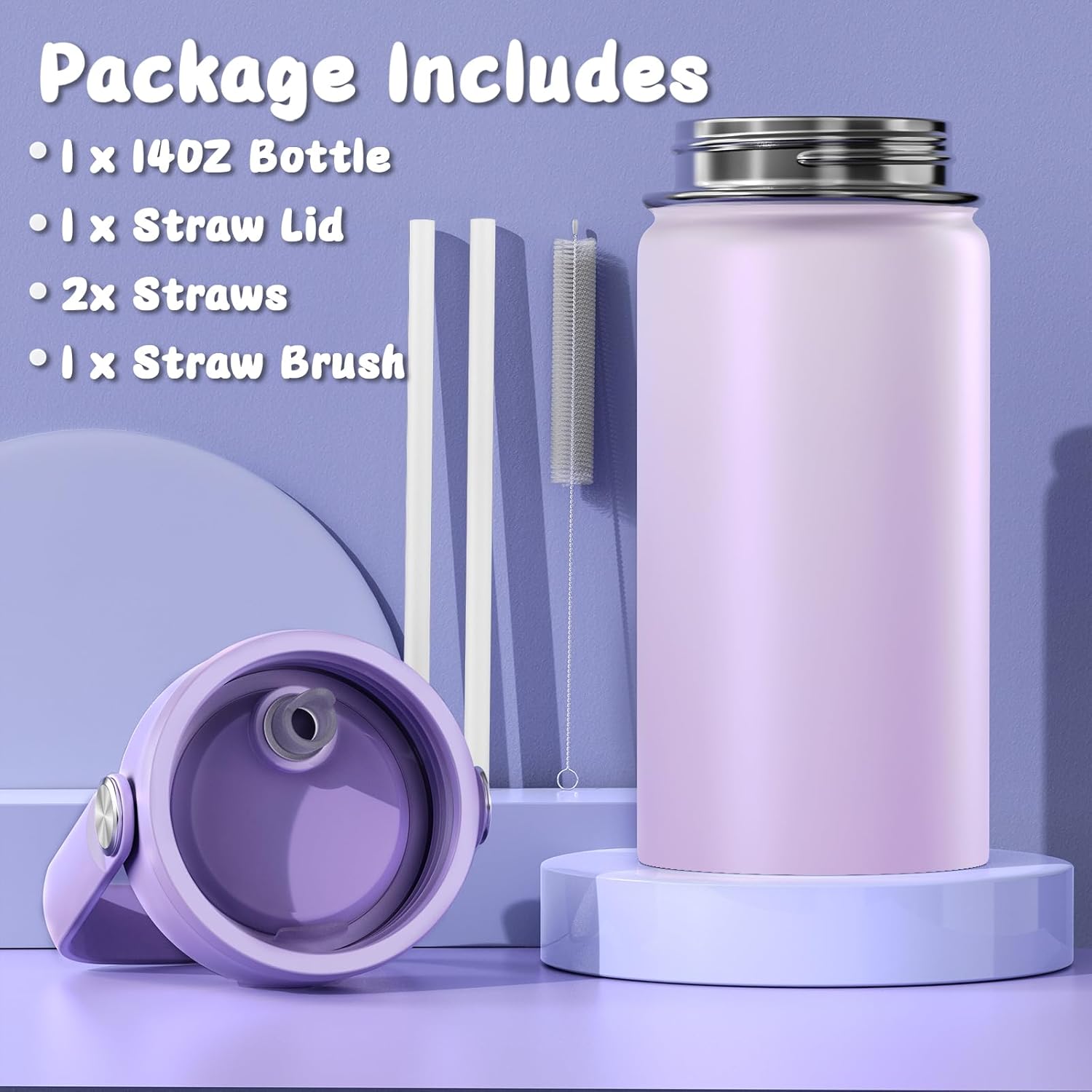 Backpack for Girls with 14oz Insulated Water Bottle, Girls Laptop Backpack for Teen Women, Kids Water Bottle Stainless Steel, Lunch Bag & Pencil Pouch, Back To School Gift (Purple) - Image 5