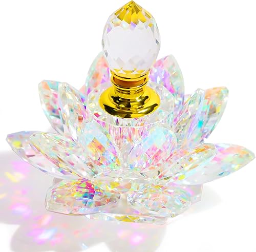 YWHL Pequeña botella de perfume vacía de cristal colorido vintage, mini botellas de perfume de loto recargables de vidrio, figuras de loto hechas a