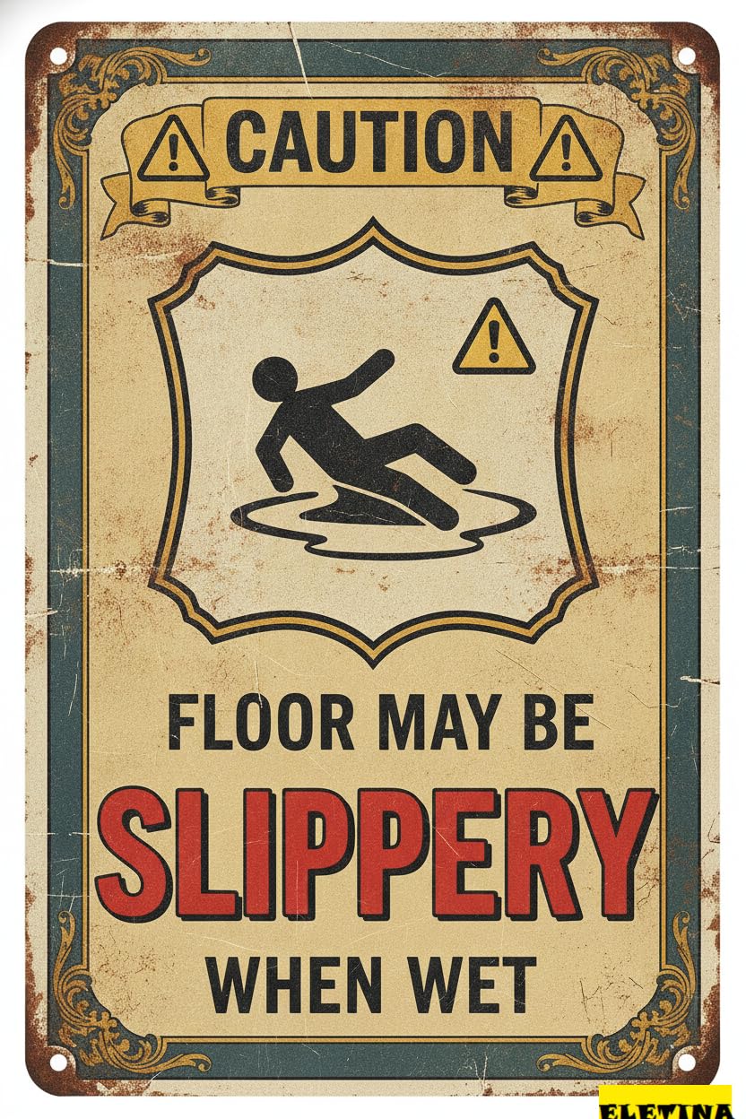 Personalized Sign for Man Cave Warning Symbol Metal Tin Caution Floor May Be Slippery When Wet Metal Art Warning Vintage Farmhouse S Garden Driveway High Way Gate 8x12in Private Property Decorative