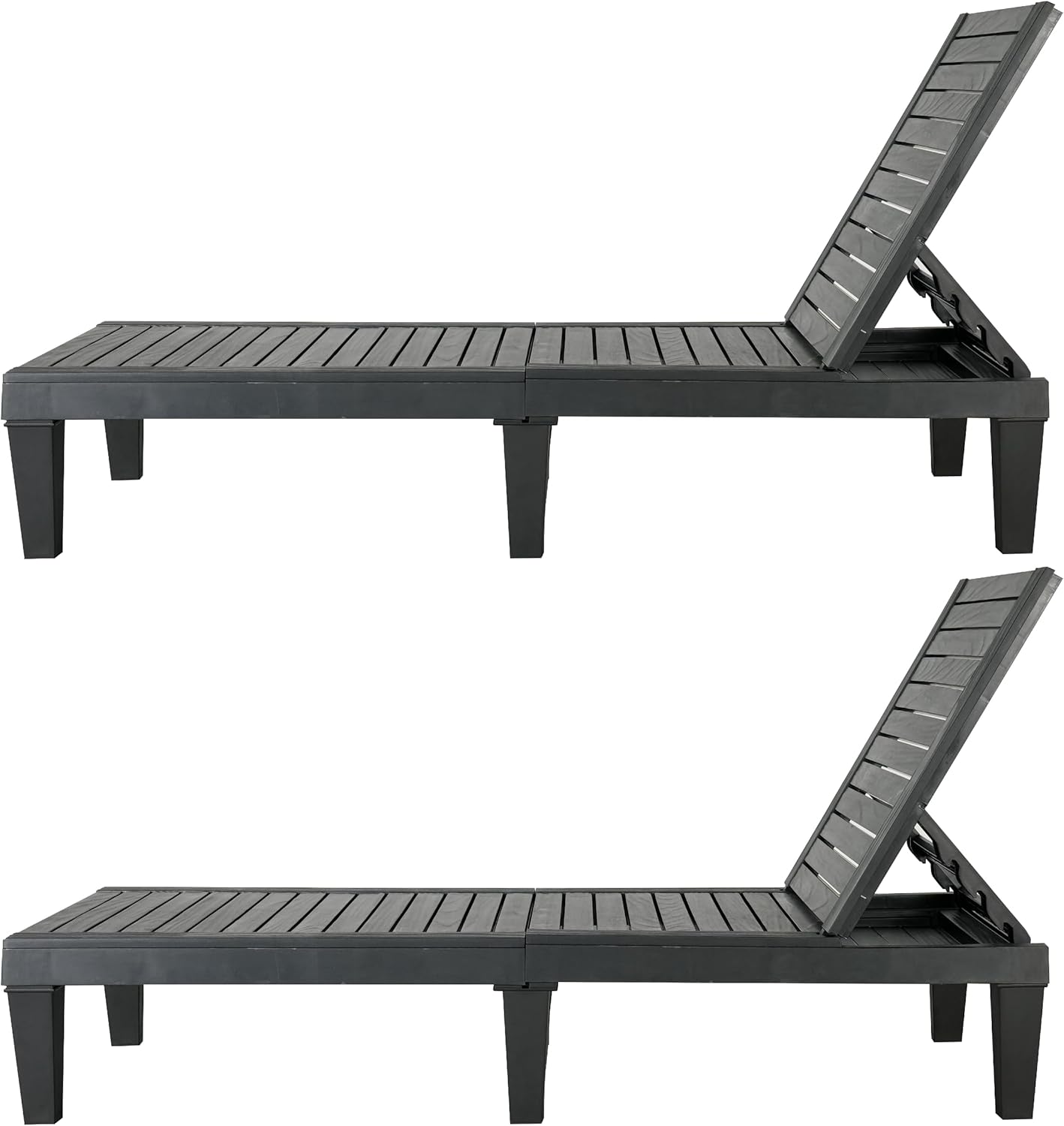 BTEXPERT Set of 2,Foldable Patio Chaise Outdoor Lounge Chair Folding Sun Bed Patio Lounger Reclining Couch Adjustable Backrest for Pool Beach Deck Sunbathing Waterproof Black2