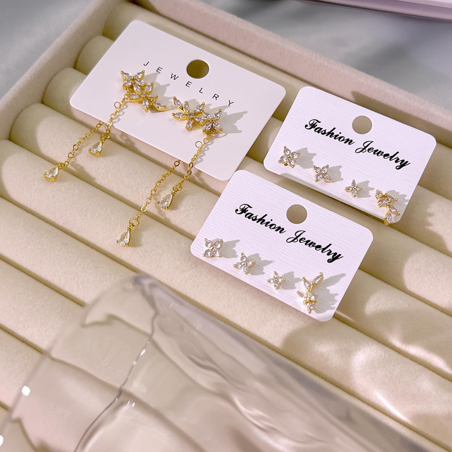 Gold Stud Earring Sets for Multiple Piercing Dainty Flower Leaf Butterfly CZ Dangle Earrings Stack Cartilage Huggie Hoops Earrings for Women - Image 7