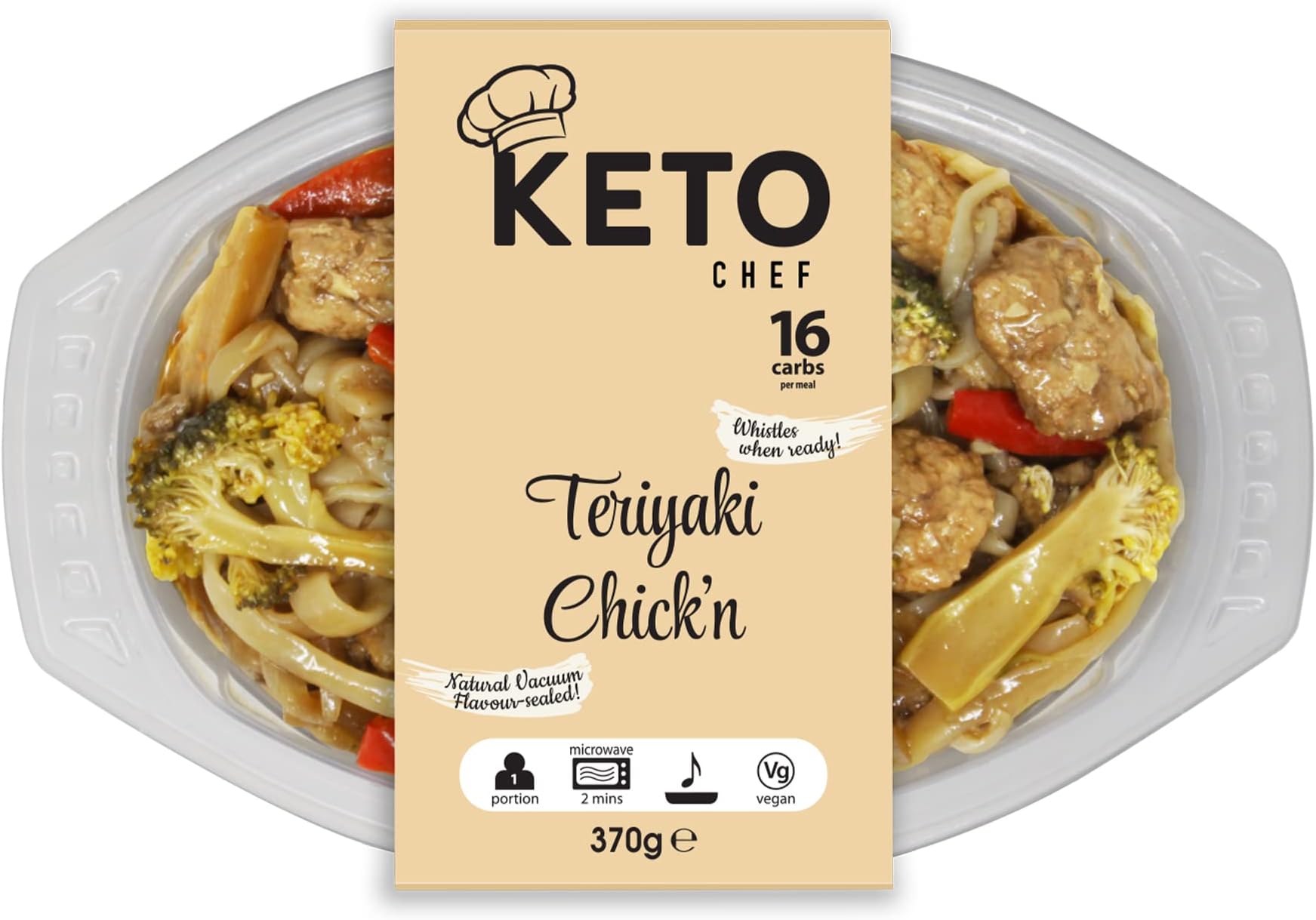 Keto Chef Instant Chilled Meals - Konjac Vegan & Low Calorie, High in Protein, Microwavable Meal | Ready to Eat Meal Pack of 4 (370g) (Teryaki Chicken)
