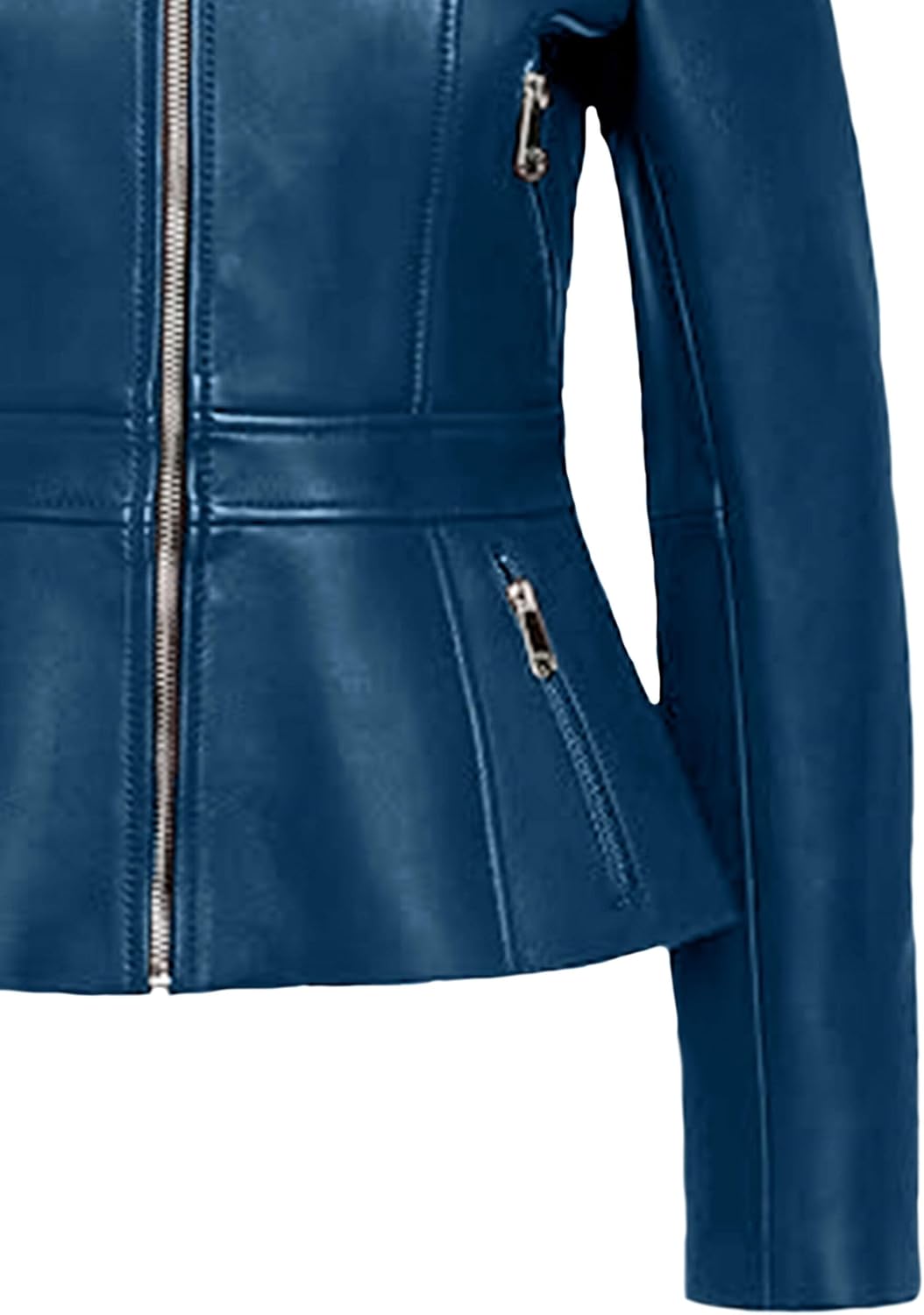 LIVEEVIL Lambskin Genuine Leather Jacket Women - Drowned Collarless Fashion Womens Peplum Jacket Motorcycle Style