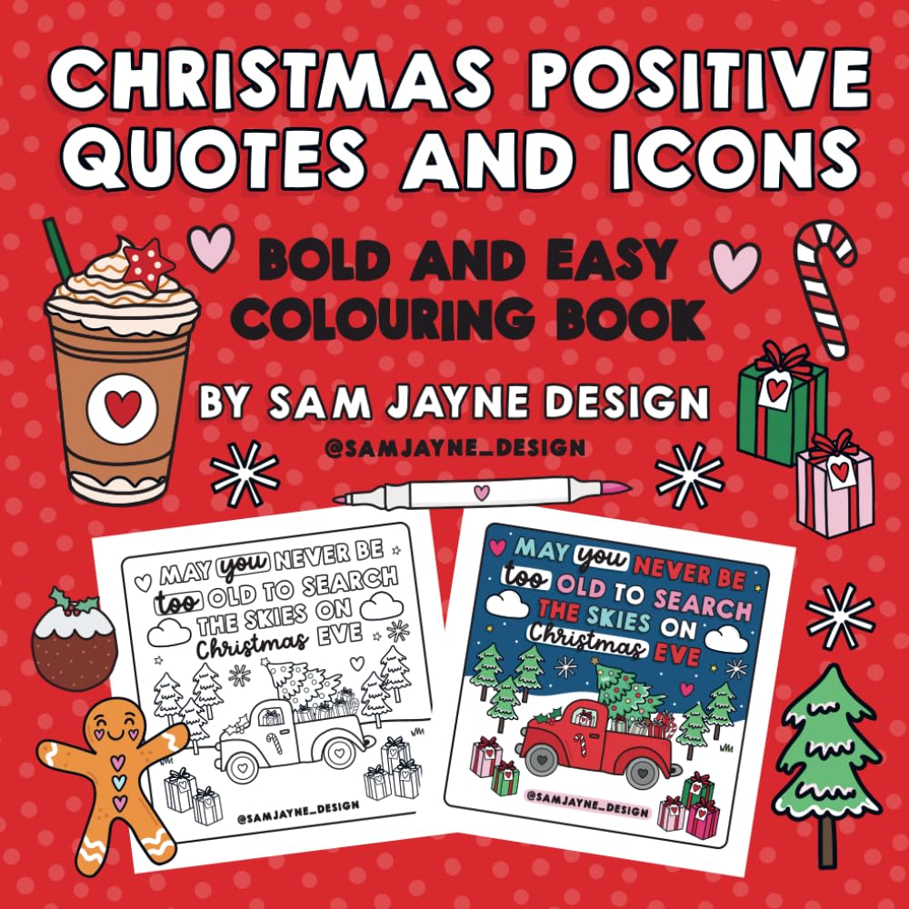 Christmas Positive Quotes and Icons: Bold and Easy Coloring Book for Adults and Teens