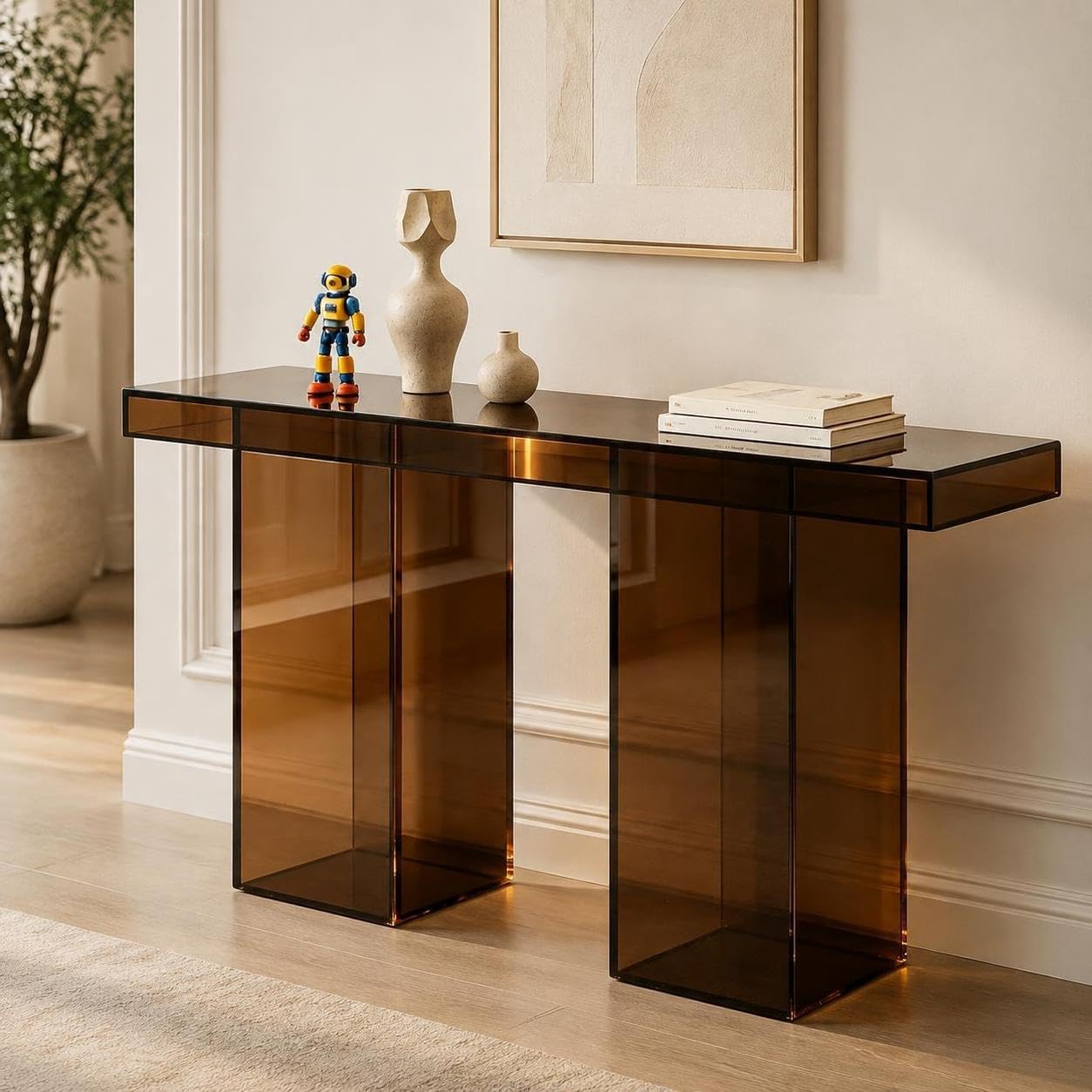Tavolo Consolle Moderno Trasparente in Acrilico, Design Minimalista Rettangolare con Vano Portaoggetti, Ideale per Ingresso, Anticamera e Soggiorno