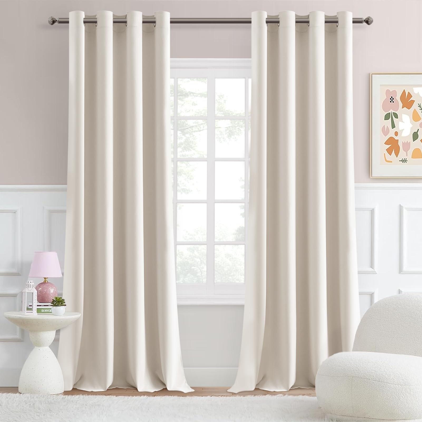 MRTREES Cortinas Semiopacas Salon Modernas 2 Piezas 140×245 cm, Cortinas Dormitorio Matrimonio Beige Claro con Ojales Filtrar Luz Cortinas Termicas Aislantes Frio y Calor para Habitacion Comedor