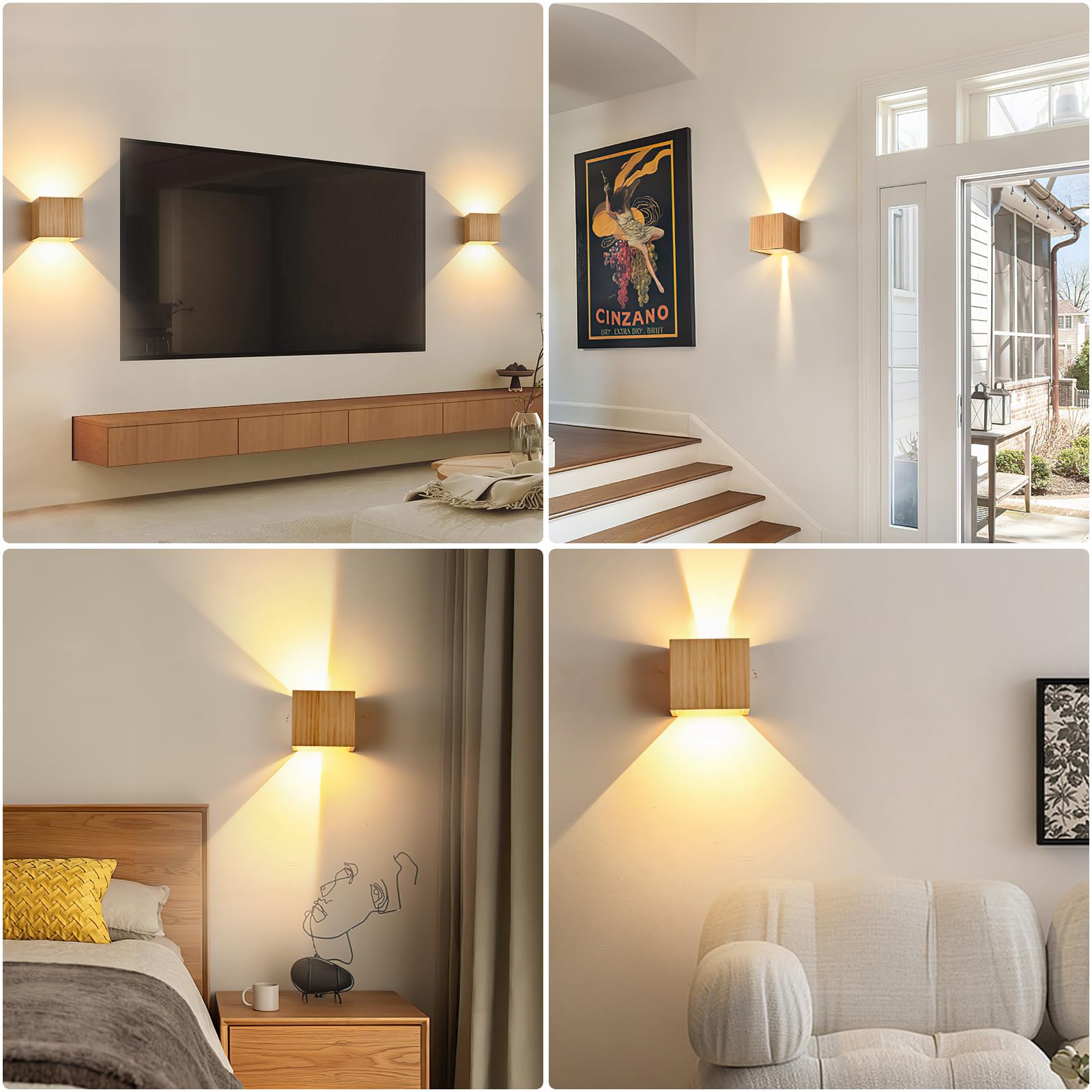 Aplique pared Interior LED 6W Madera, Lámpara de LED Luz Aplique pared Vintage Blanco Cálido 3000K Moderna Iluminación Interior para Pasillo Patio Terraza, 2PCS