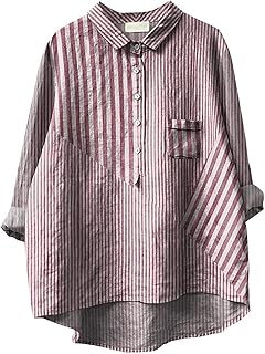 Camisa de lino con botones para mujer, cuello Peter Pan, manga larga, color liso, informal, ligera, holgada