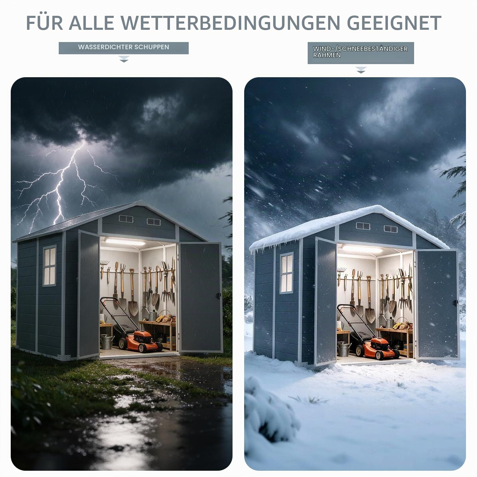 LARBANKE Gartenhaus wetterfest 255x182x230cm,9,03m³ Kunststoff Gerätehaus