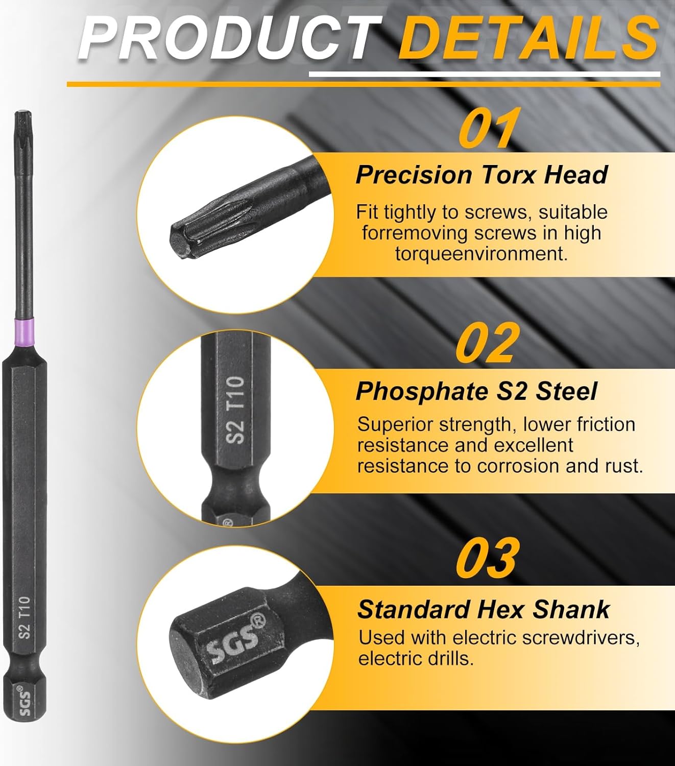 HARFINGTON 5pcs T10 Torx Head Impact Screwdriver Bits 1/4" Hex Shank 4" (100mm) Long Magnetic No Hole Tamper Proof 6 Point Star Screw Driver Drill Bits Phosphate S2 Steel Power Tools