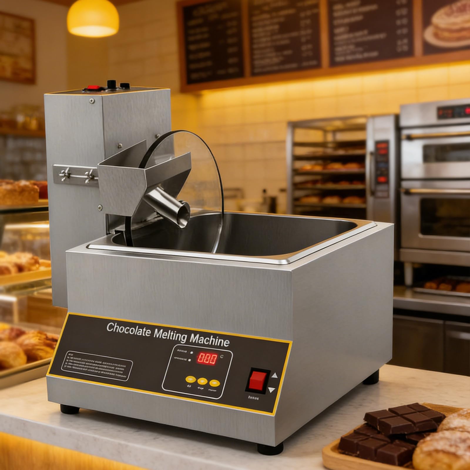 Machine à Fondre Le Chocolat, Bouilloire Double avec Robinet Intégré, Vitesse Réglable 38-55 RPM & Chauffage Uniforme, Tempéreuse à Chocolat pour Usage Commercial 12kg