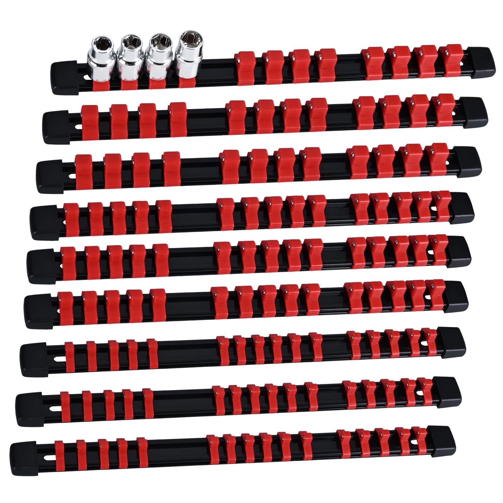 EGOFIX Socket Organizer Set 9PCS ABS Socket Holder Kit, 1/4-Inch x 48 Clips, 3/8-Inch x 45 Clips, 1/2-Inch x 36 Clips Socket Set Organizer, Drive