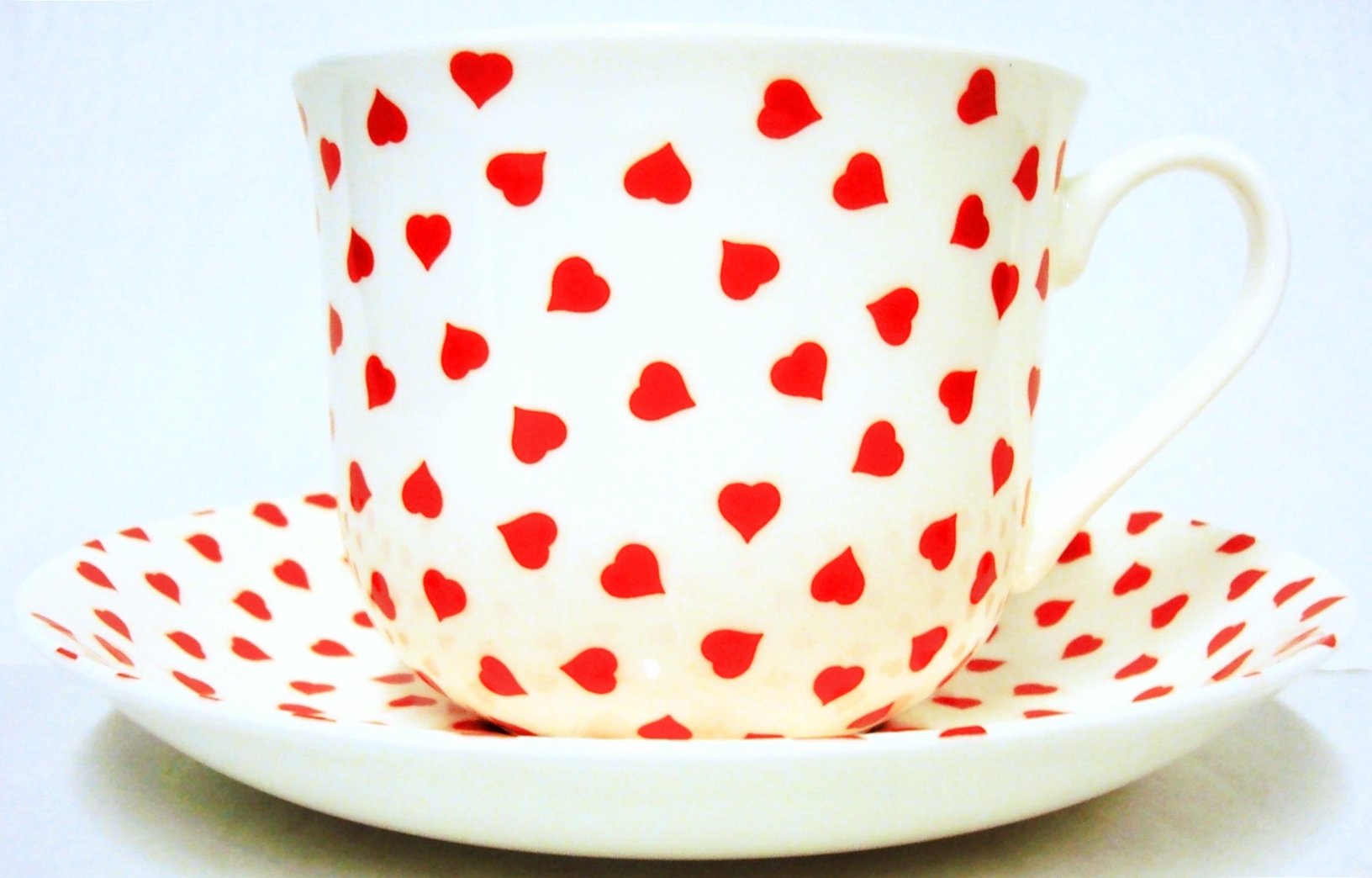 Fromeuropewithlove Red Love Hearts Breakfast Cup & Saucer Fine Bone China Hearts Large Cup & Saucer Hand Decorated In The U.k. Free Uk Delivery