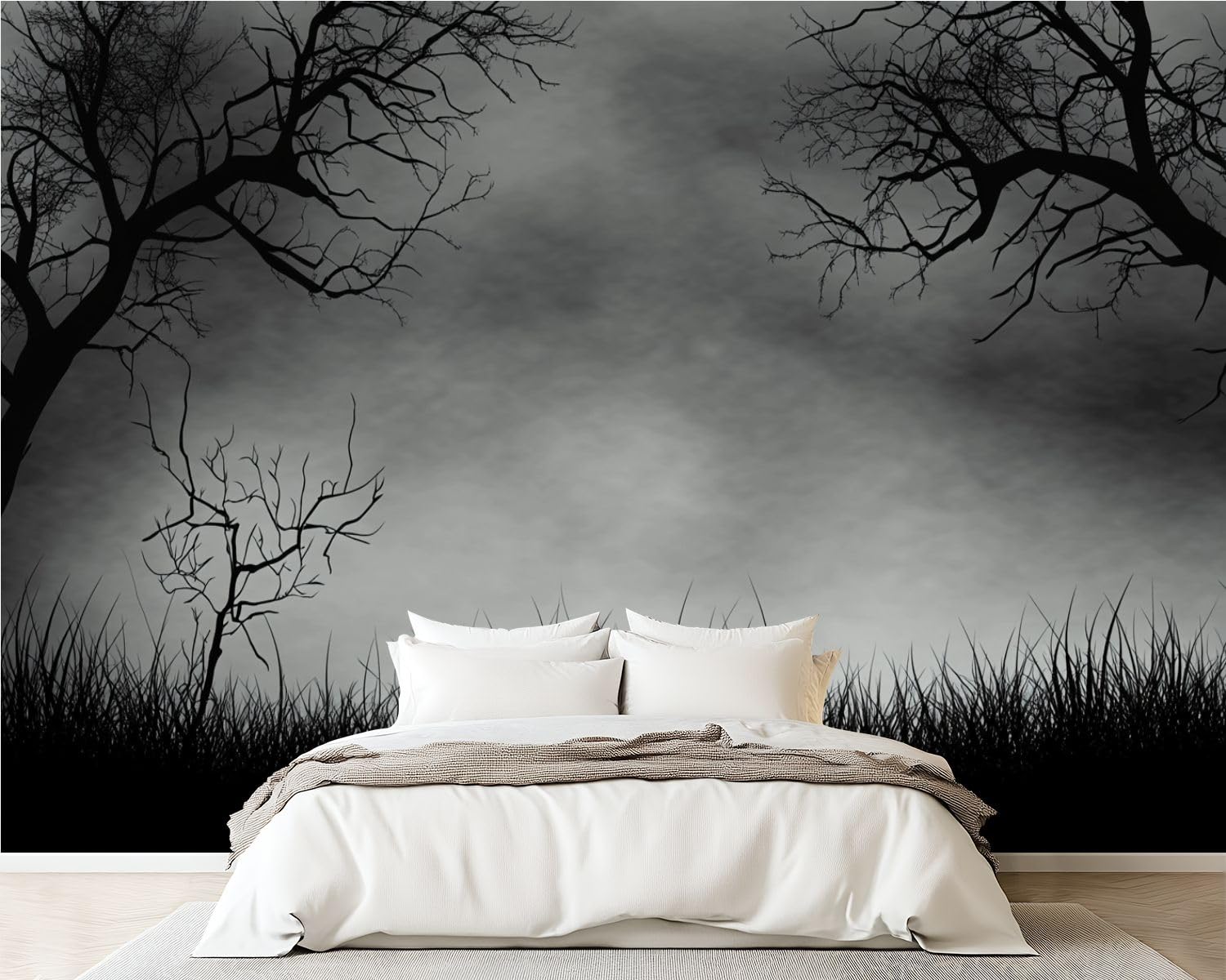 Removable Peel and Stick Wallpaper Horror cemetary Creepy Trees Forest Foggy Day Self Adhesive Canvas Wall Murals for Kids Bedroom Living Room TV