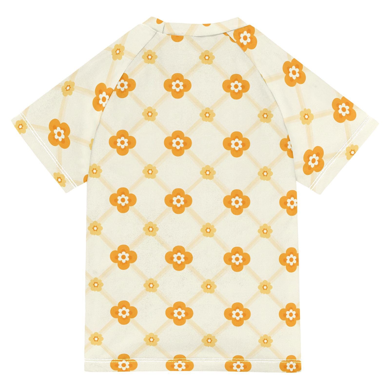 ALAZA Kids Rash Guard Boys Toddler Swim Shirts Short Sleeve Yellow Floral Lattice UPF 50+ 3T