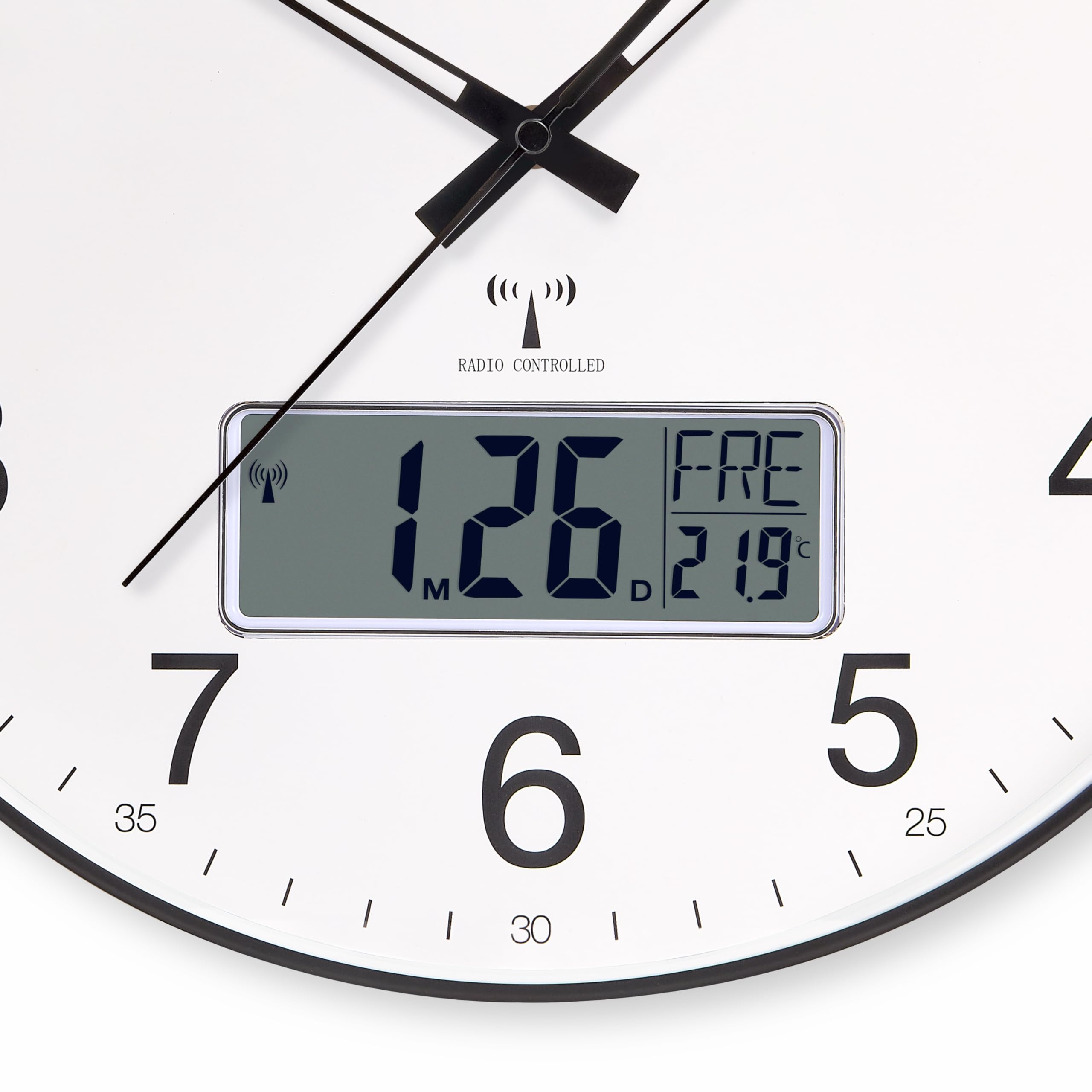 Atlanta Große Funk Wanduhr Analog LCD Digital Datum Temperatur 37cm zusätzliche Außenantenne - 4573