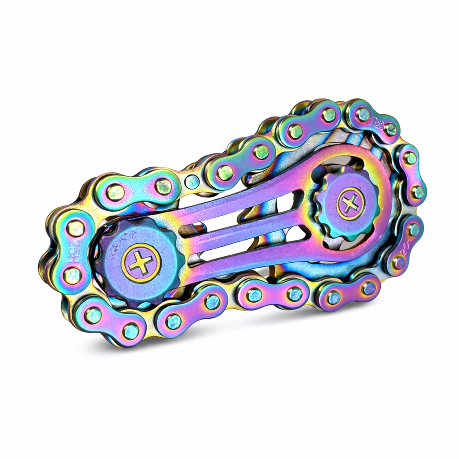 Bike Chain Fidget Gadget Metal Gear Spinner – Chromatic Rainbow Anodized Finish Sensory Desk Accessory for Adults, Silent Smooth Rotation, Purple Blue Green Gold Colourful Metal (1 Pack Rainbow)