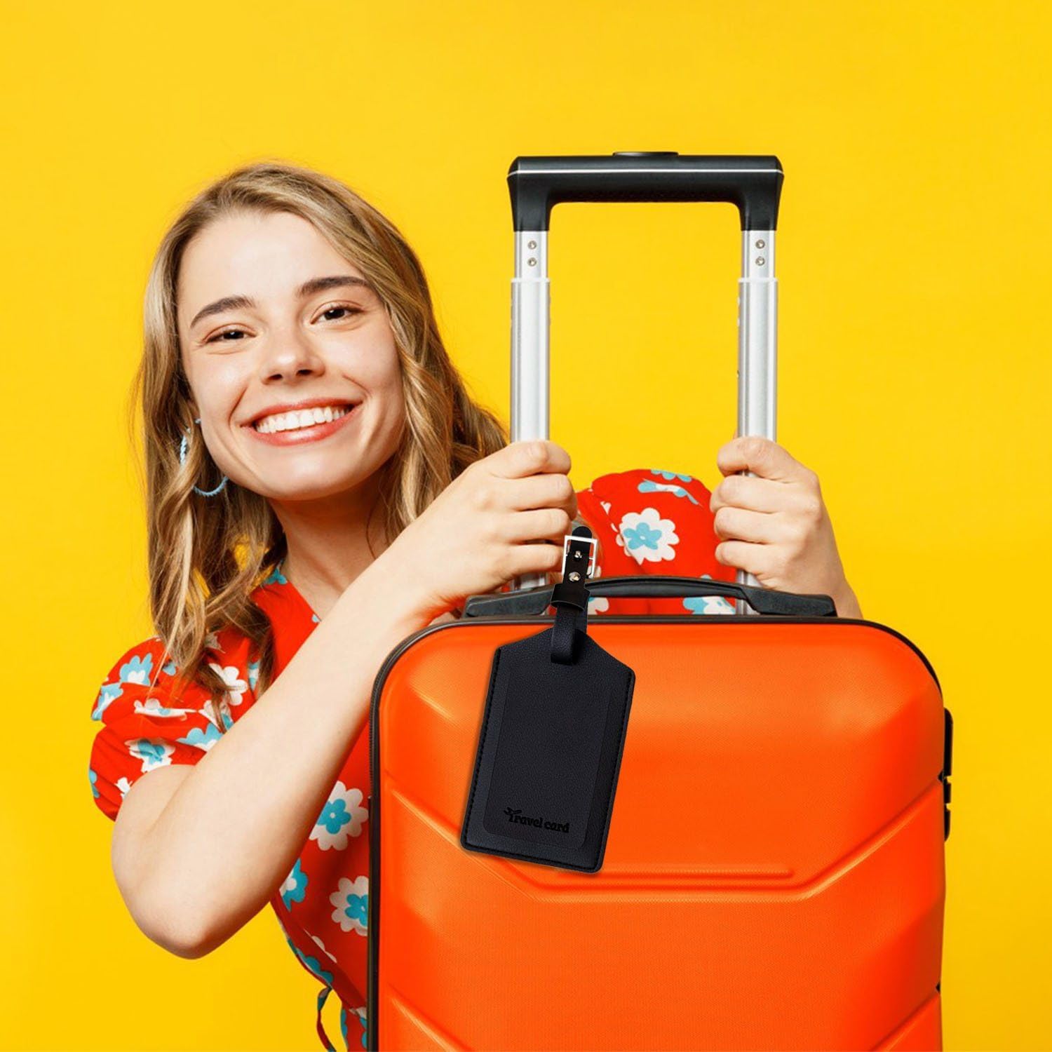 2 Pack Leather Luggage Tags Travel Luggage Name Tag Bag Tags Leather Suitcases Tags for Luggage Id Tags with Cover Privacy Protection Suitcase Labels Travel Accessories (Black & Purple) - Image 3