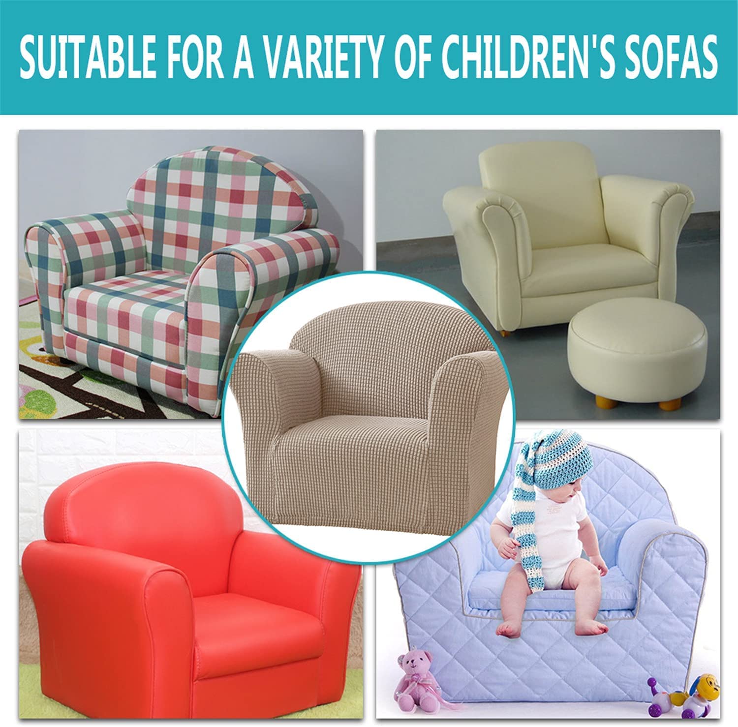 Dehnbarer Sofabezug, weicher Sofaschutz, Sesselschonbezug, Möbelschutz für Kinder und Kleinkinder, babysicher, sandfarben