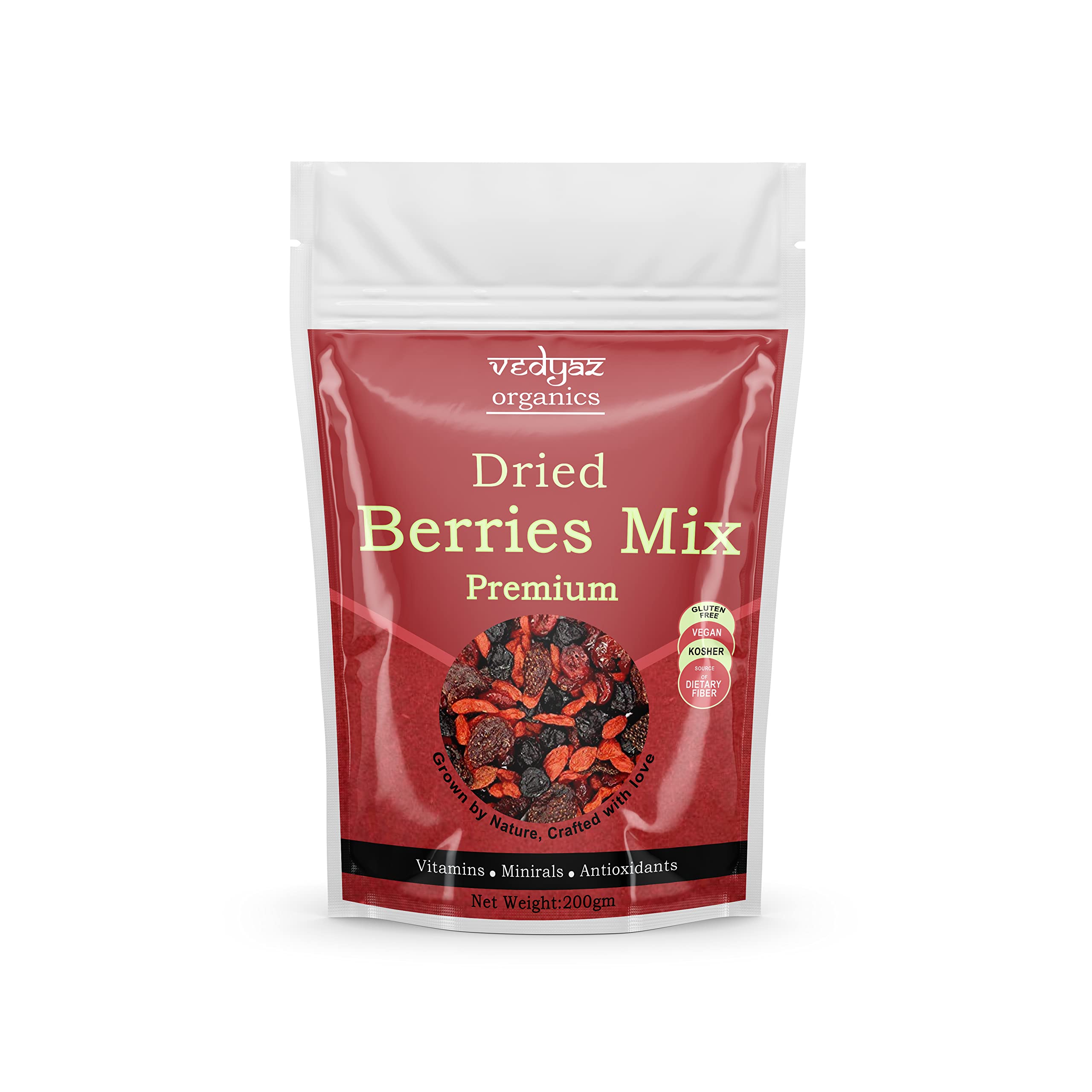Vedyaz Organics Dried Berries Mix 400gm - Mix of Blueberry, Goji berry, Strawberry & Cranberries Dry fruits - Rich in Nutrients & Antioxidants