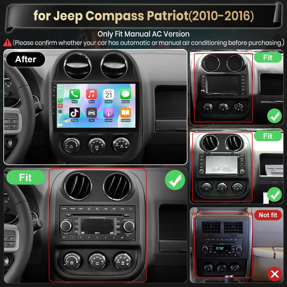 Doreon (2GB+64GB) Car Stereo for Jeep Compass Patriot (2010-2016), 10.1" Android 15 Radio with Wireless CarPlay Android Auto WiFi GPS Bluetooth FM AM SWC Backup Camera