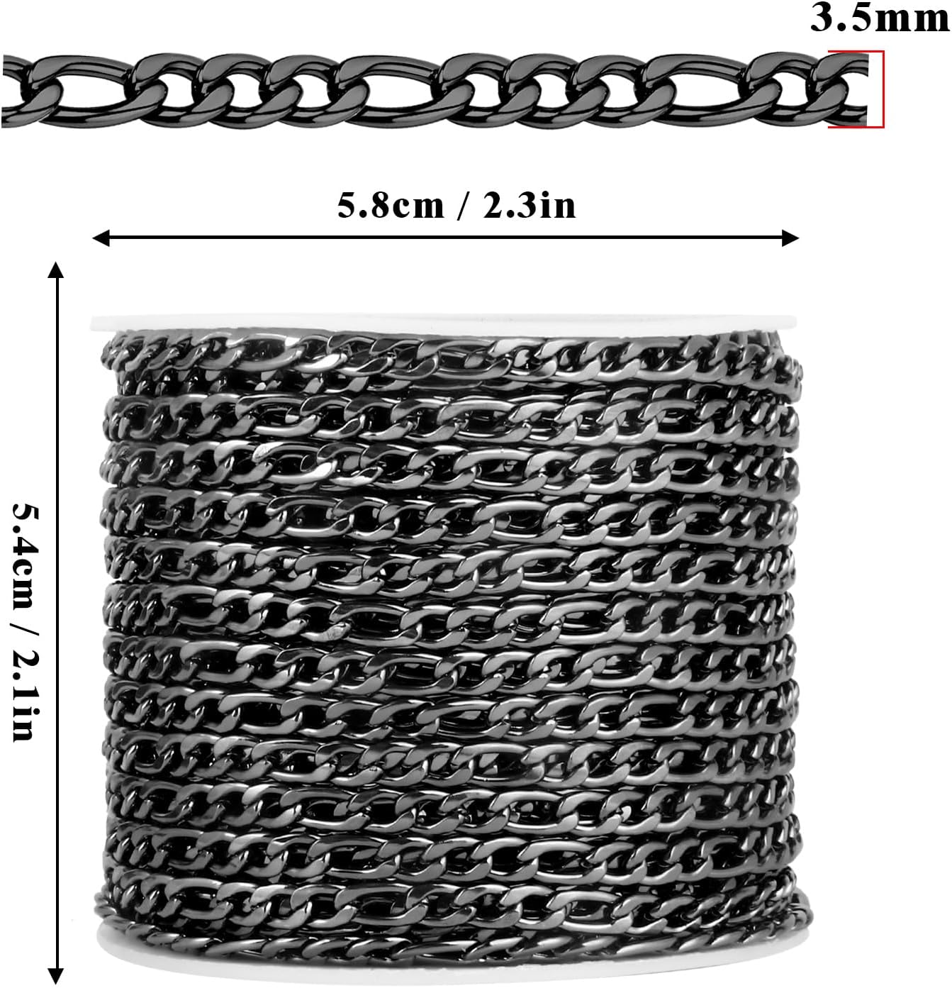 [33FT] Gunmetal Figaro Chain Roll 3.5mm 304 Stainless Steel Figaro Link Chains Spool Bulk for Jewelry Making