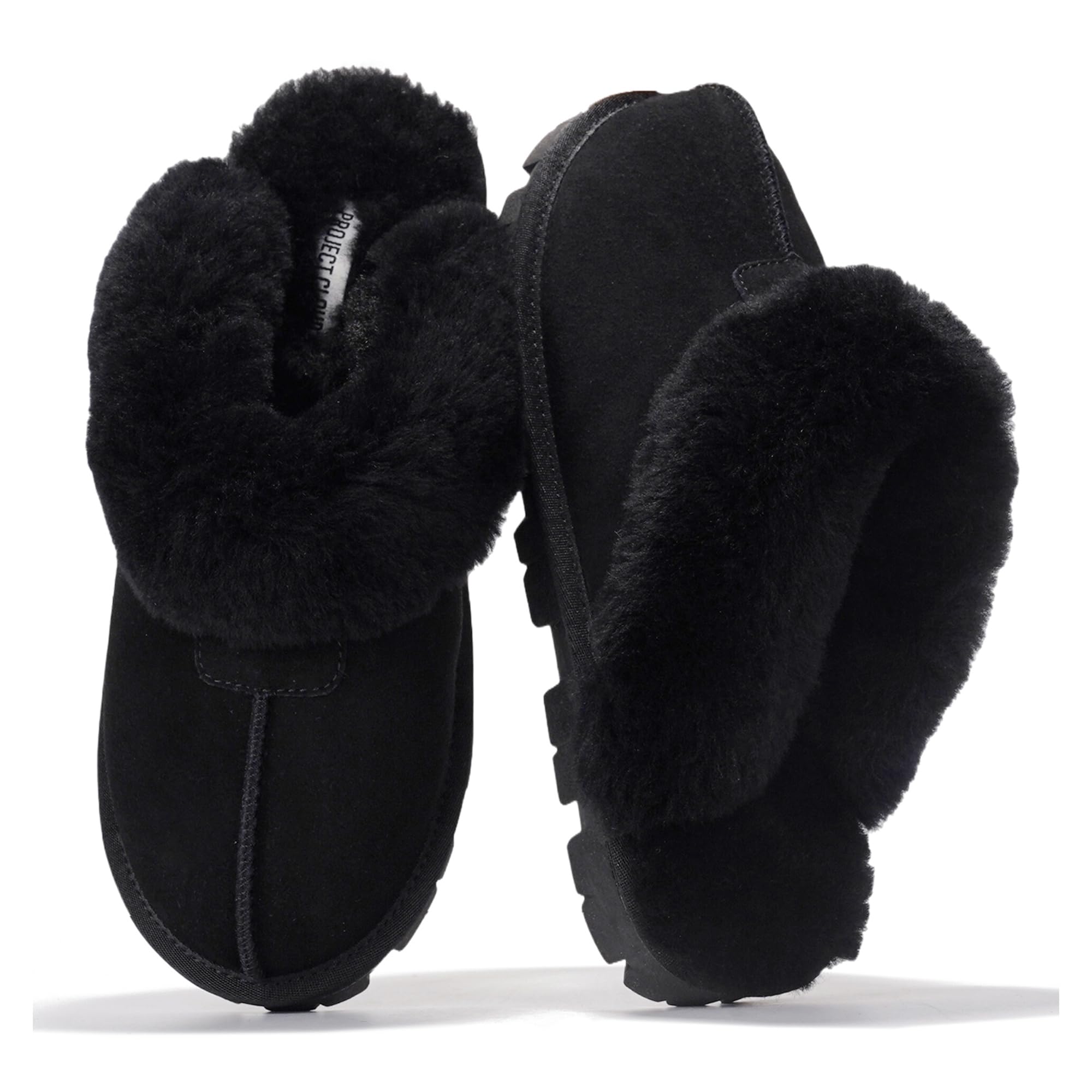 PROJECT CLOUD Genuine Leather Fur-Lined Clog Slippers