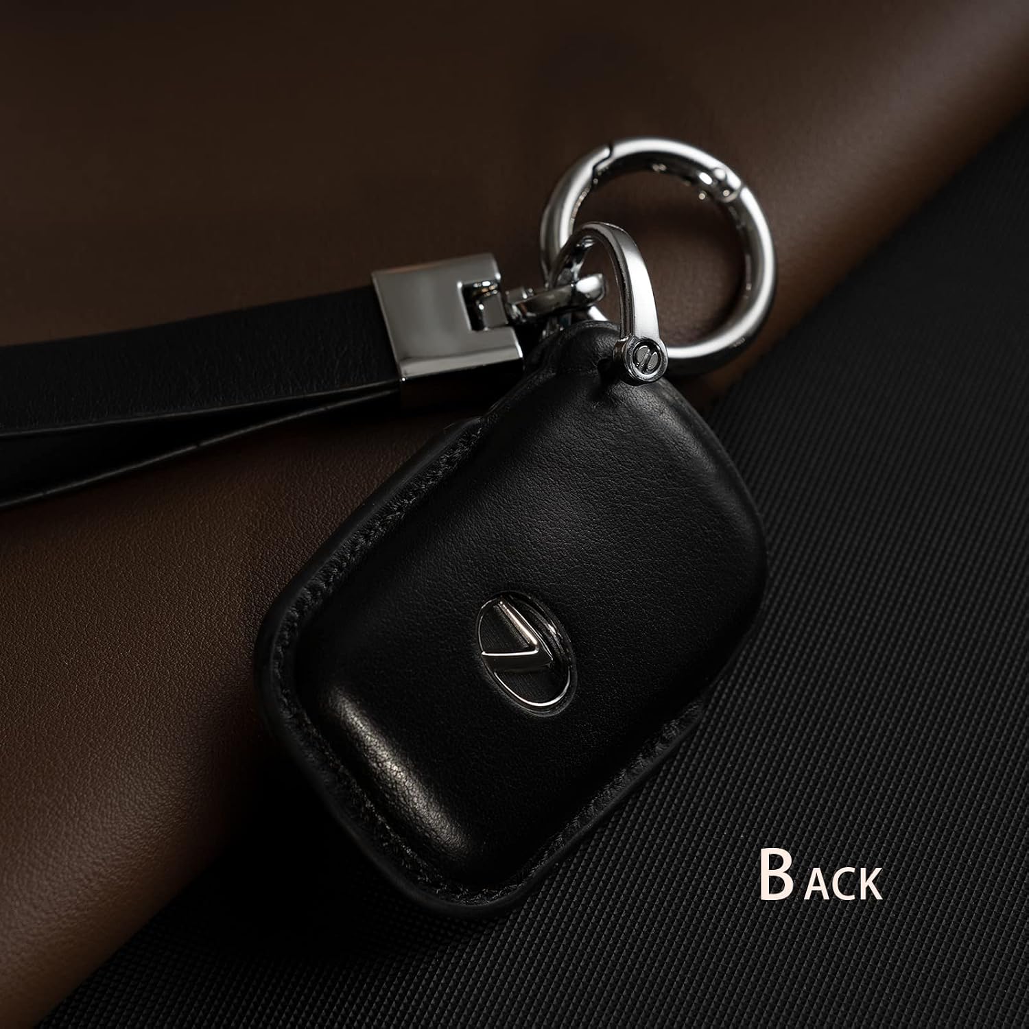 Black Leather Keychain and car Key fob Cover Compatible with Lexus Shell Holder case Gifts Accessories ES250 ES300h ES350 IS300 IS350 NX300 RC F RC300 RC350 RX350L RX450h RX450hL